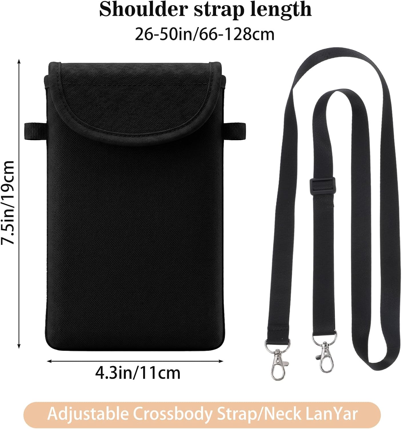 Cell Phone Pouch with Strap, Phone Pouch Lanyard with Adjustable Neck Strap, Durable Neoprene & Metal Construction for Secure Carrying (Black)