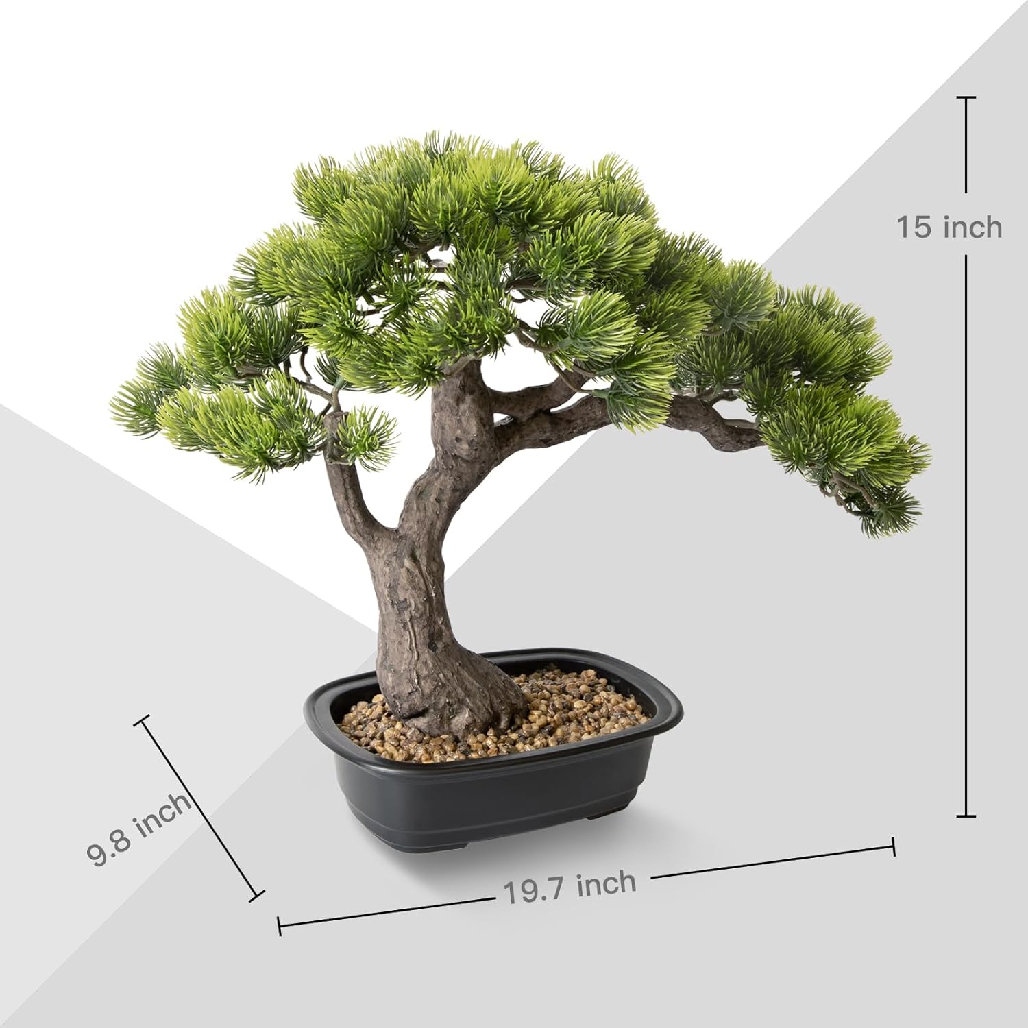 Faux Bonsai Tree 15 Inch Tall, Artificial Potted Pine Juniper Plant - Realistic Greenery Indoor Decor for Home, Office, Desk, Tabletop