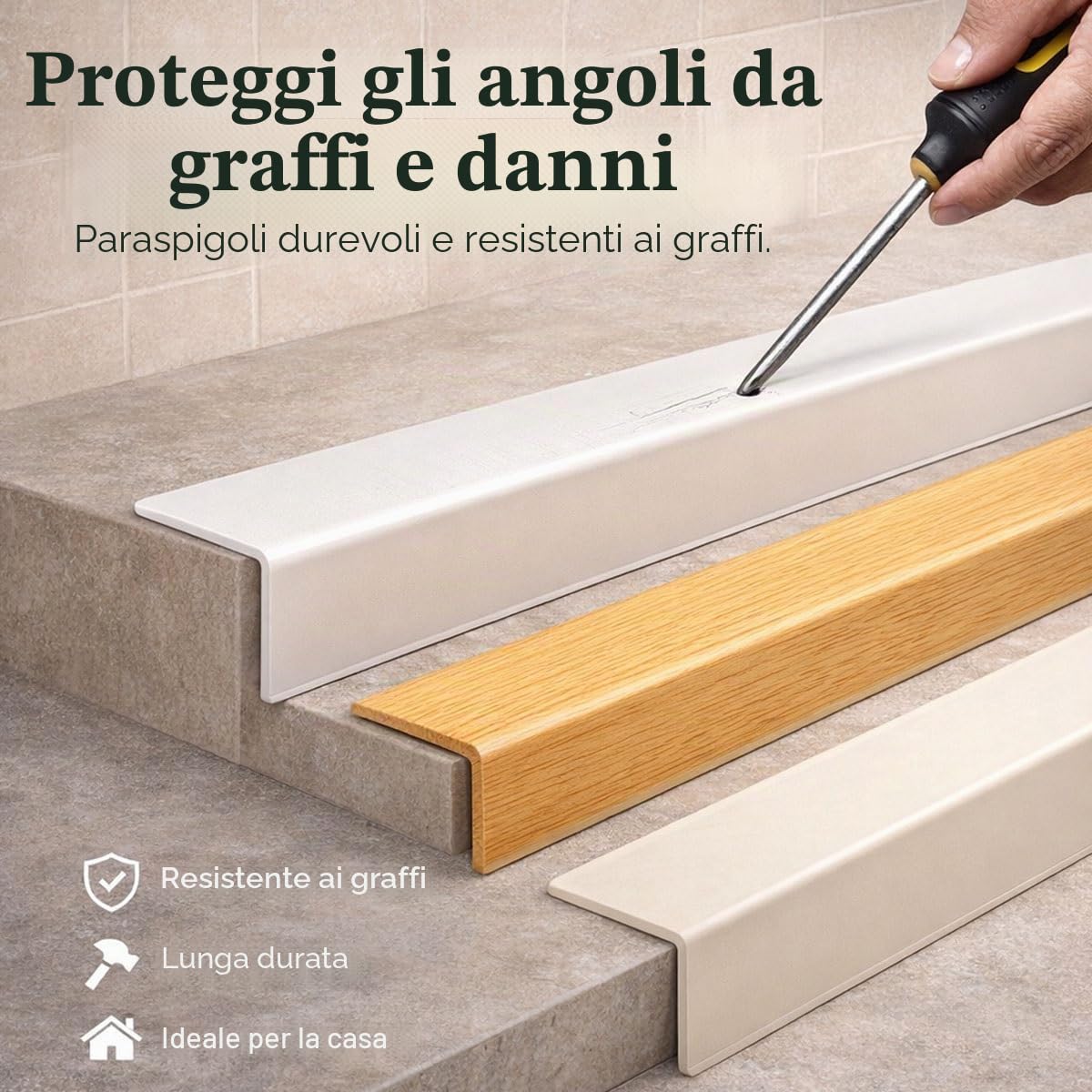 Paraspigoli Muro Autoadesivo in PVC, Profilo Angolare Flessibile a 90 Gradi, Modanatura Adesiva per Pareti, Mobili e Bordi Finestre, Protezione Angoli e Spigoli Morbida(Creamy Beige,5m/196.9in)