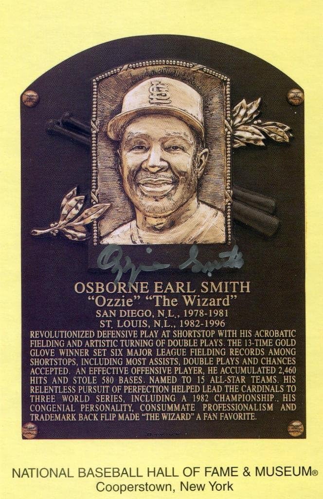 Ozzie Smith Signed Hof Plaque Card Hologram Cooperstown