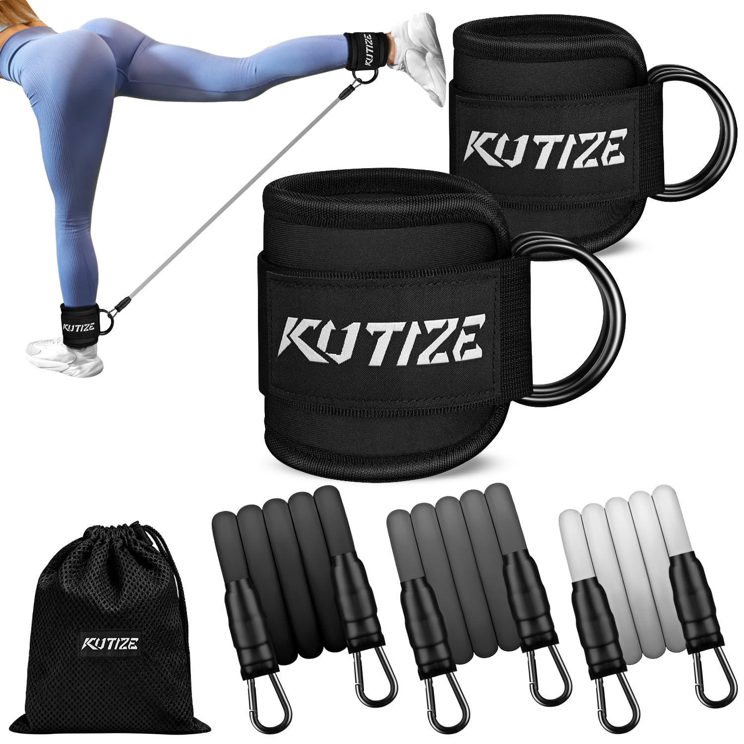 Ankle Resistance Bands with Cuffs for Women Men - 3-Level Adjustable Leg Glute Workout Equipment Portable Home Gym