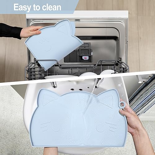 Miniatura 55 de Coomazy Tapete de comida para gatos, tapete de alimentación para perros más grueso para alimentos y agua, tapete de silicona antideslizante