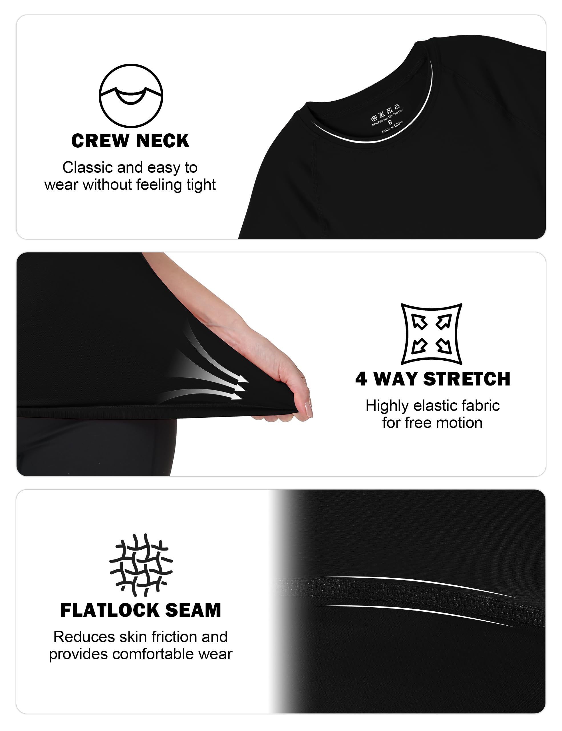 Roadbox Damen Sportoberteil Eng Kurzarm, Schnelltrocknend Laufshirt & Gym Shirt, Leichtes Base Layer Funktionsshirt für Training, Joggen, Pilates & Outdoor