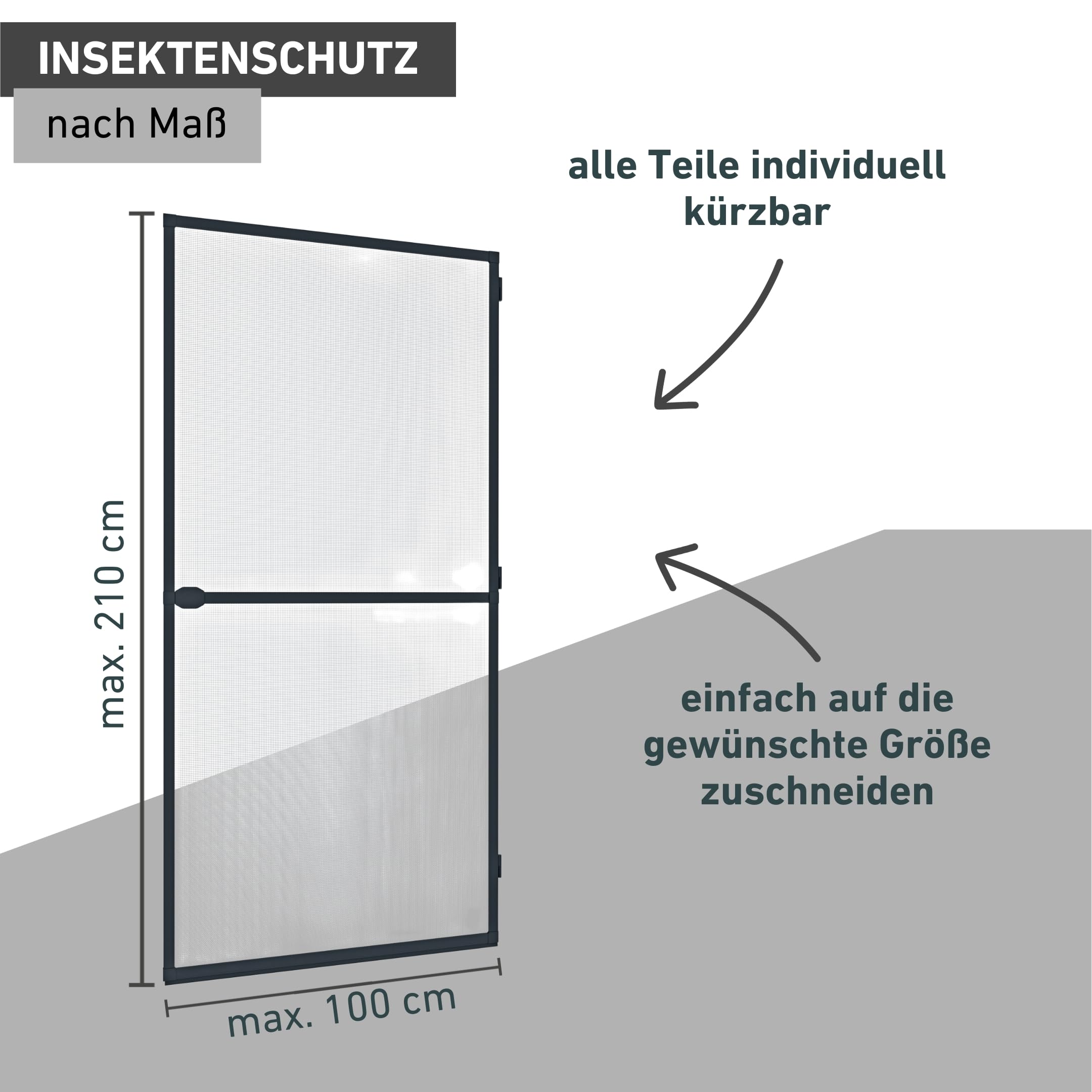 Windhager Insektenschutz Spannrahmen-Tür Plus, Fliegengitter Alurahmen für Türen, individuell kürzbar, 100 x 210 cm, Anthrazit, 04307