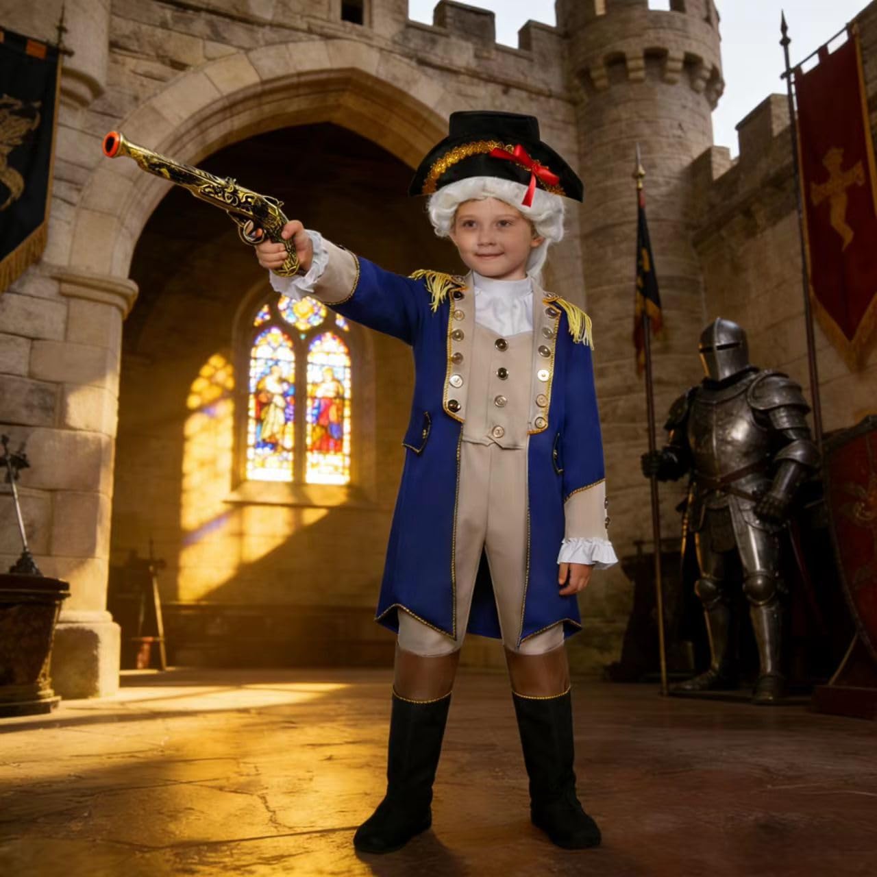 8Pcs George Washington Costume for Kids, Hamilton Colonial Boys Costume with Wig and Hat - Image 5