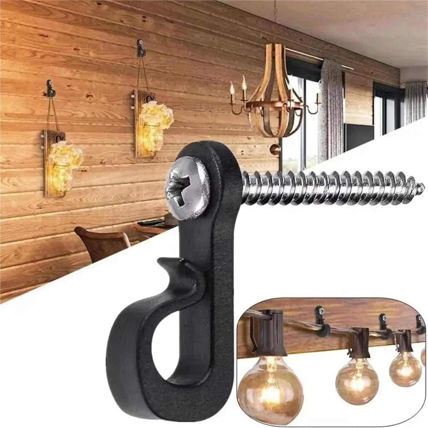 Outdoor Lighting Hooks 150Pcs with Screw Lights Hook Plastic String Light Hangers Garage Hooks Party(Black)