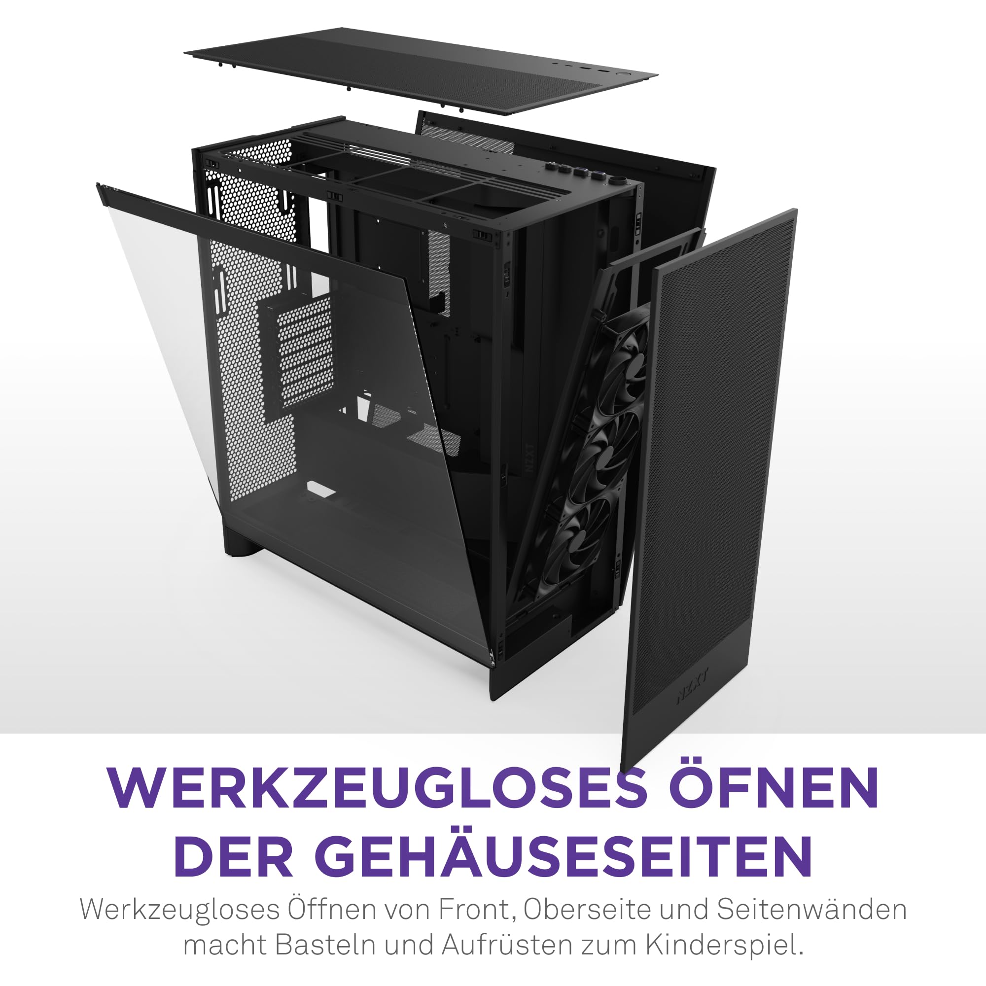 NZXT H7 Flow | Mid-Tower-ATX-Airflow-Gehäuse | Bis zu 3 x 120-mm-Lüfter im Boden zur direkten GPU-Kühlung | 3 x 120-mm-Frontlüfter | 420-mm-Kühler-Trägerplatte vorn | Schwarz