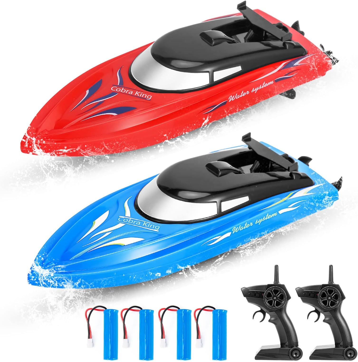 2 Pack RC Boat Remote Control Boats for Pools and Lakes for Kids and Adults, 10 kmH 2.4 GHz RC Boat for Boys 4-7 8-12 Years with 4 Rechargeable Batteries