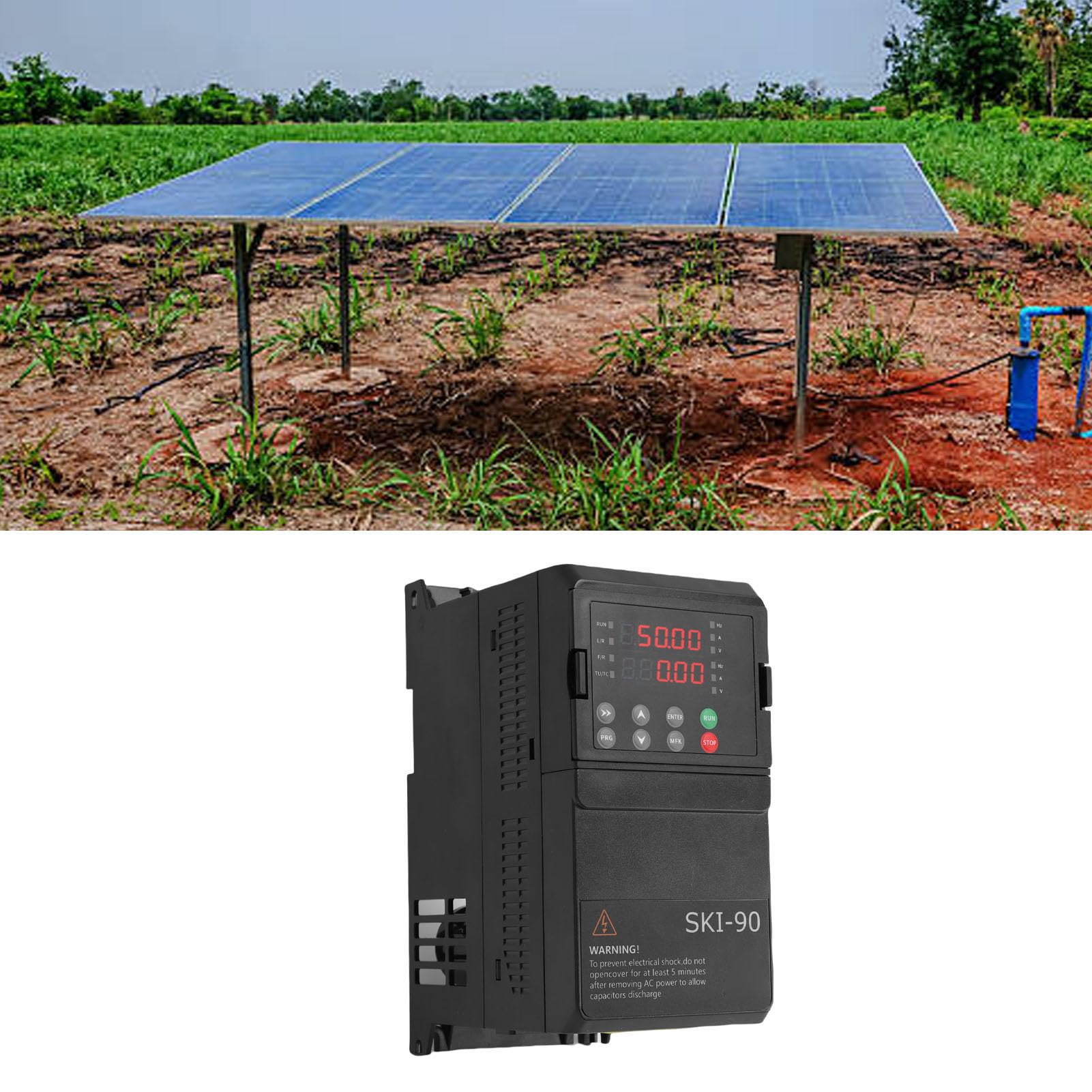 Cocoarm Convertidor Solar Fotovoltaico Trifásico a Trifásico, Variador de Frecuencia ABS Ignífugo, Entrada CC 250 a 900 V y 3 Fases CA 380 V, Salida 0 a 650 Hz para Control de Motor de Bomba de Agua