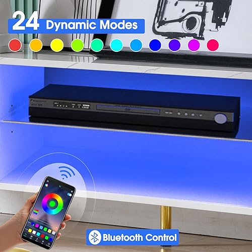 Miniatura 3 de COSVALVE LED TV Stand for 60/65/70 inch TVs, Modern Entertainment Center with Storage Cabinet, TV Console Table with Open Shelf for Living Room