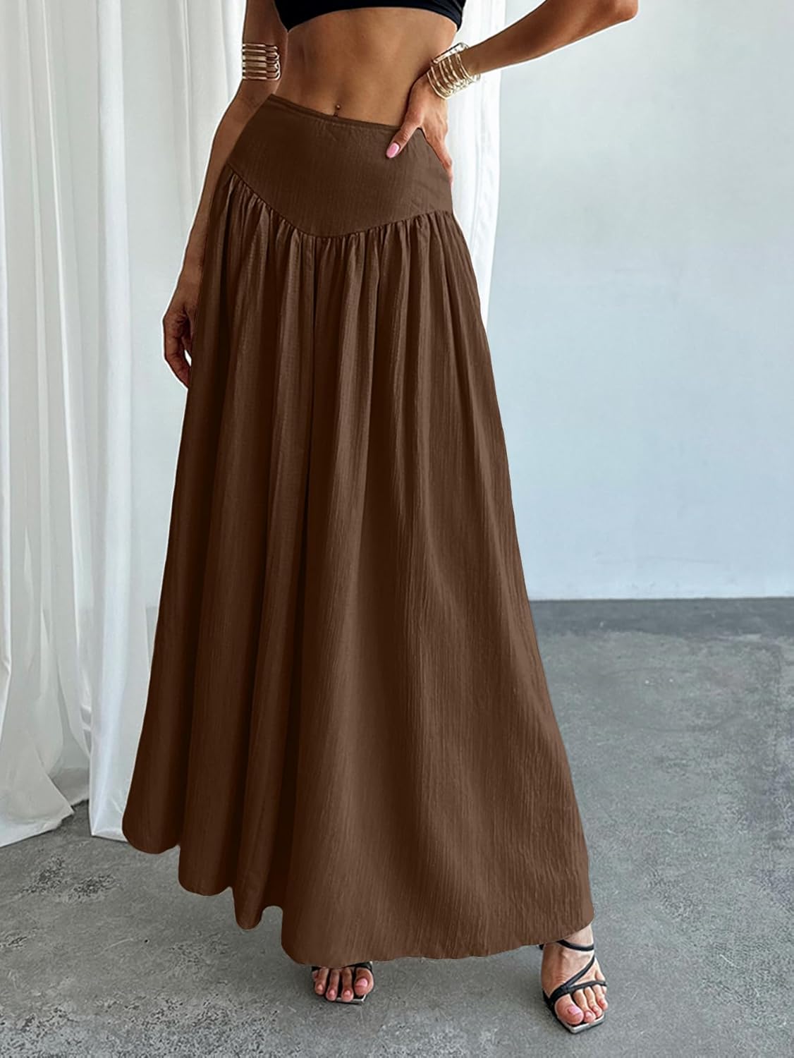 Milumia Women's Pleated Flowy Long Skirts High Waist Maxi Skirt with Pocket - Image 3