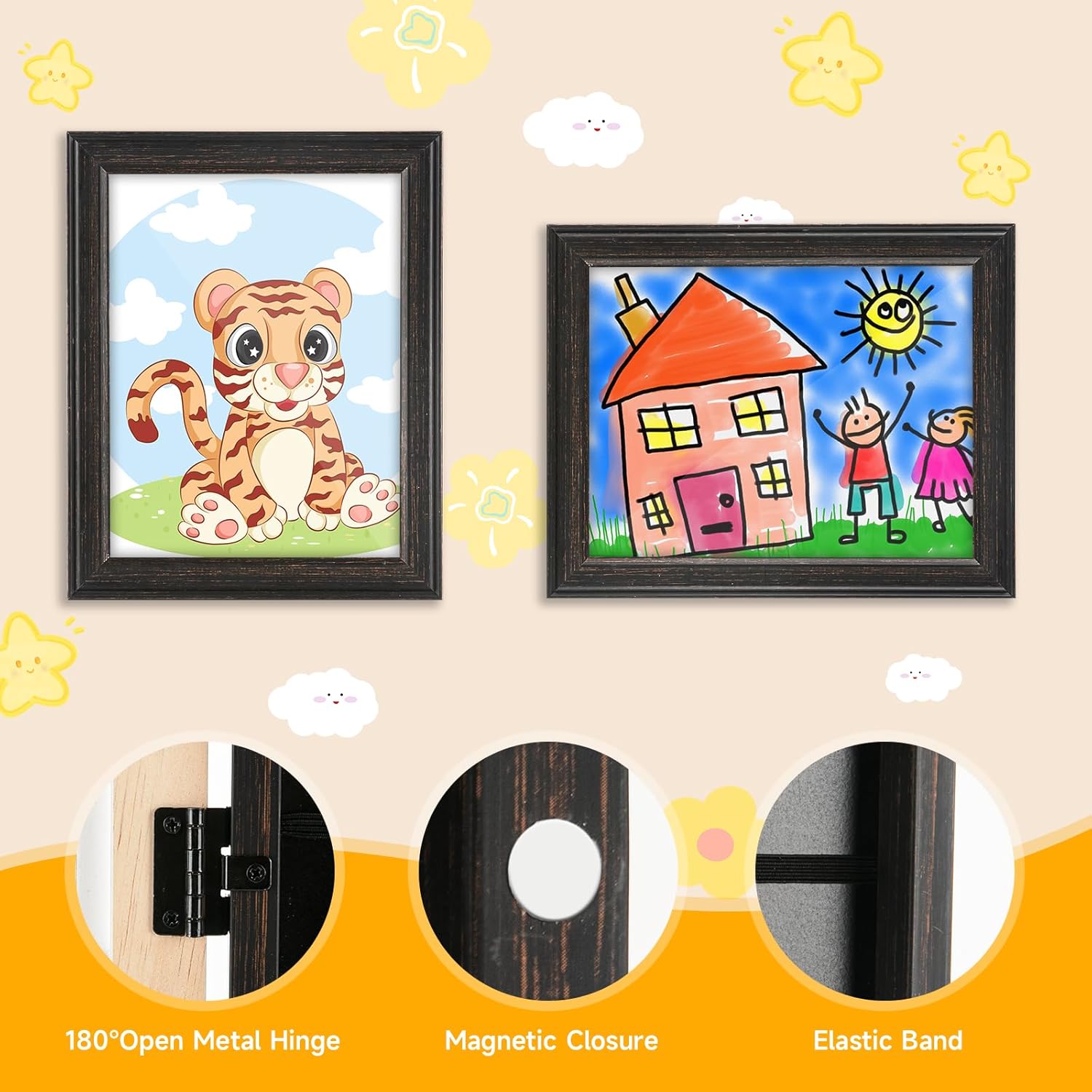 Kids Artwork Frames Changeable, [3Pack] [Solid Wood] Kids Art Frame, 8.5x11" Front Opening Artwork Display Storage Frame for Wall, Holds 150Pcs, for 3D Art, Crafts, Children Drawings, Hanging Art,