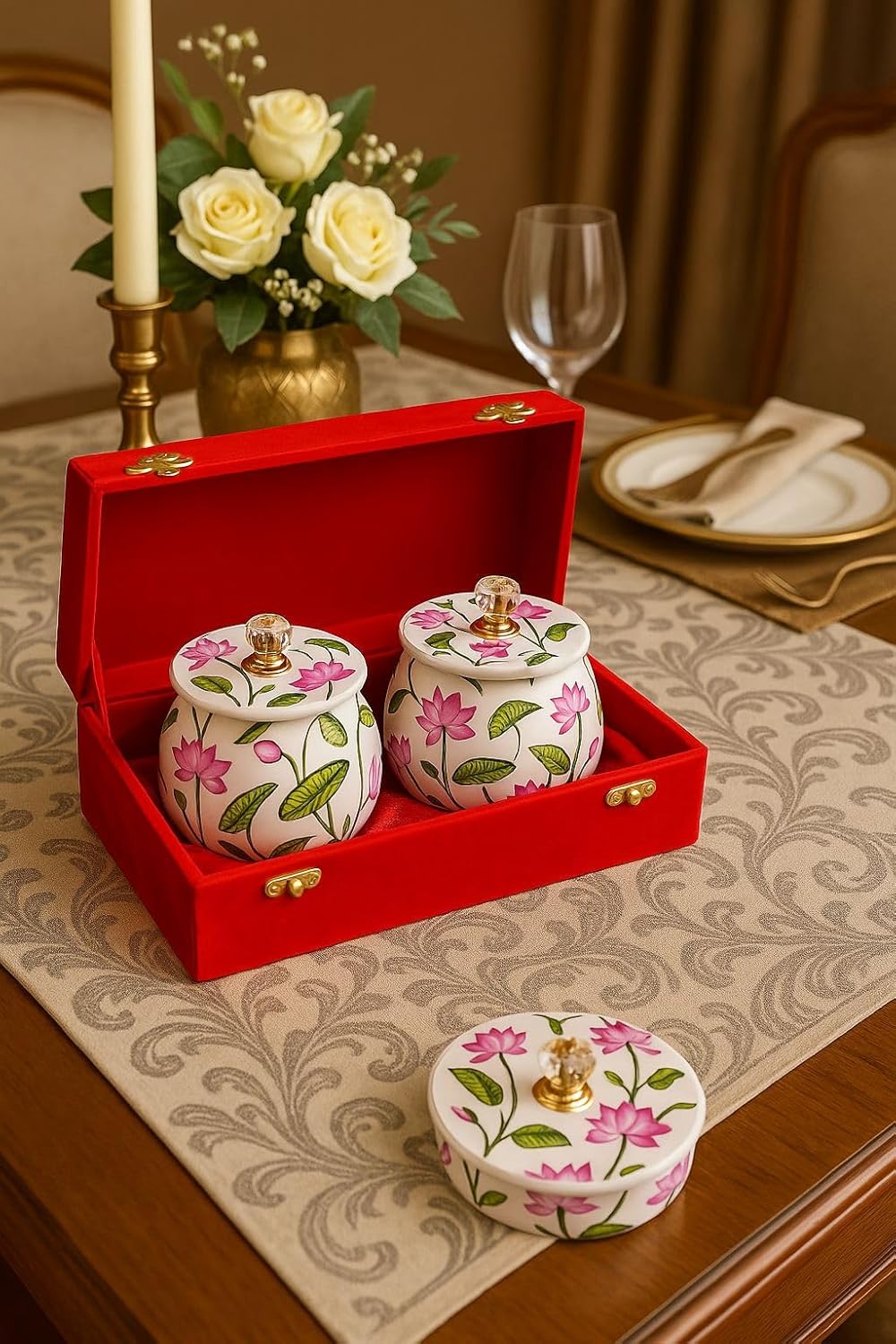 Pichwai Peacock Decorative Jar with Crystal Knob Lid – Handcrafted Ceramic Jar with Multicolor Art Design for Home Décor, Kitchen, and Table Display