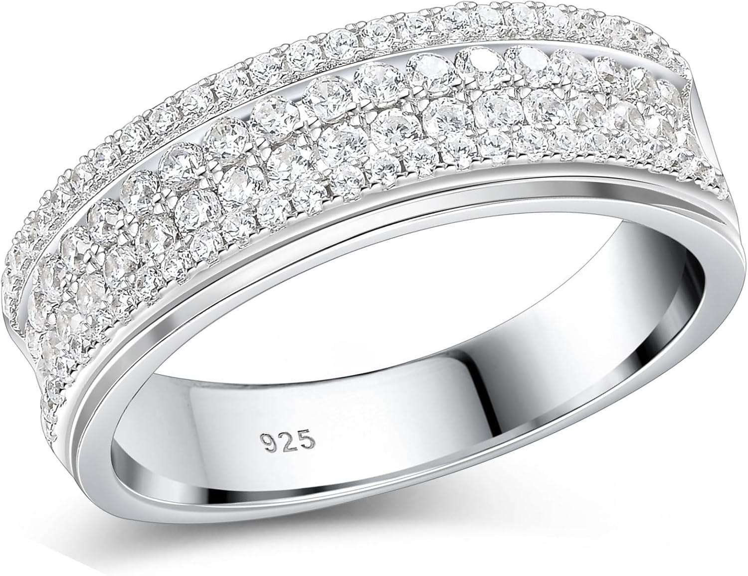 Womens Moissanite Wedding Band 925 Sterling Silver 2ct 88 Round Cut 4 Rows of D Color VVS1 Clarity Promise Engagement Ring Gift for Her Size 5-10