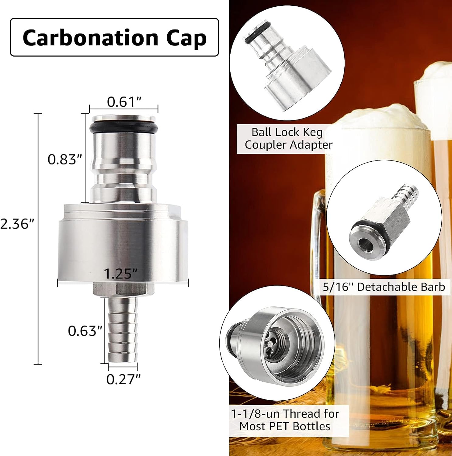 5.5ft 5/16 Co2 Gas Line Tubing for Kegerator Assembly with stainless steel carbonator cap carbonation cap for soda bottle, Ball Gas Lock Draft beer Red Hose kit for Homebrew