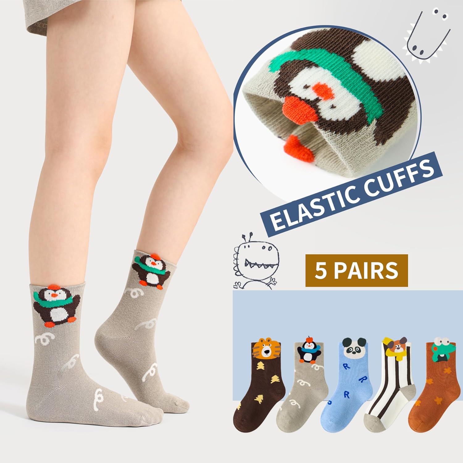 Kids Boys Cotton Cute Socks Low Cut Crew Ankle No Toe Seam Pack of 5 - Image 4