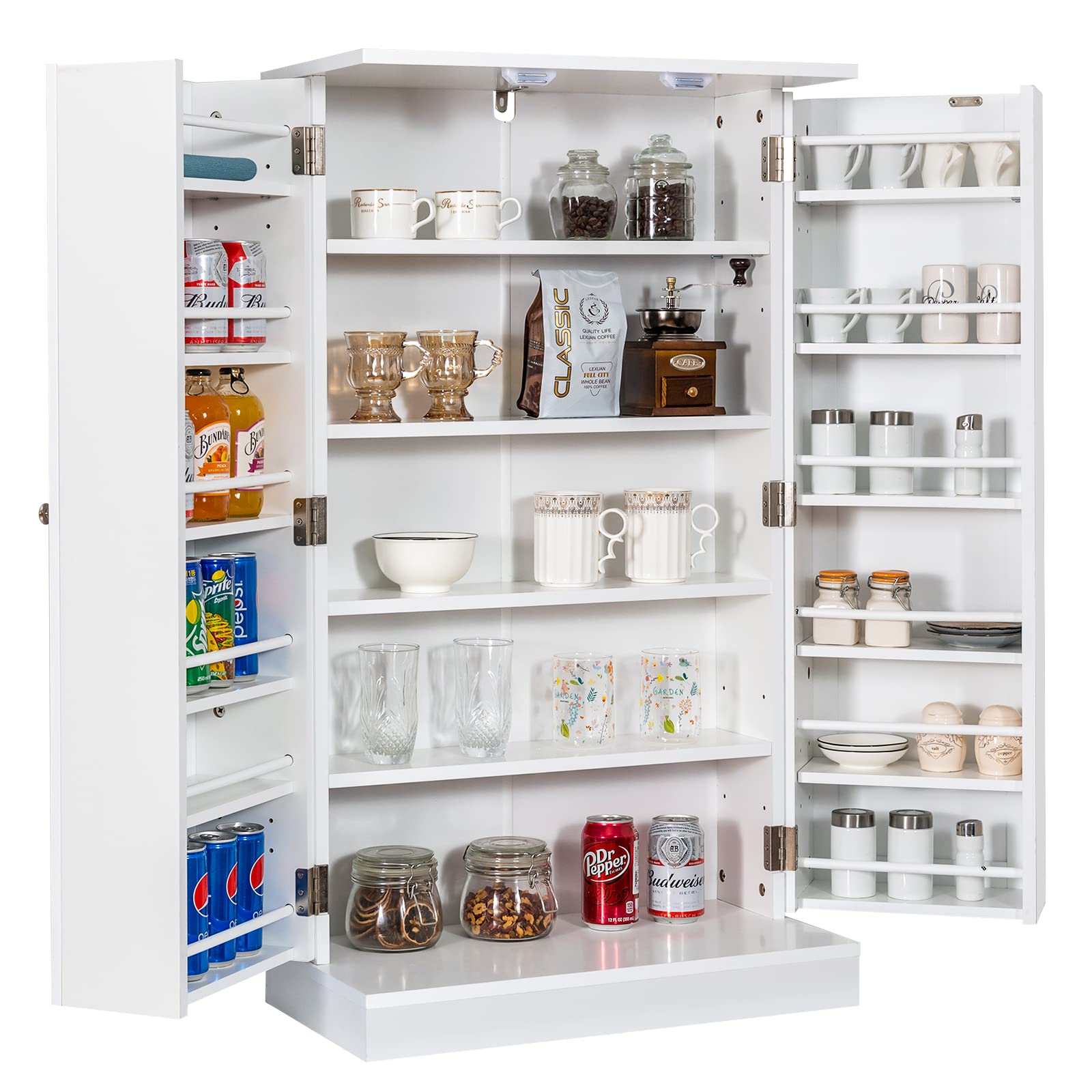 GOPLUS Hoher Lagerschrank 104 cm mit 2 Türen, freistehendes Aufbewahrungsmöbel mit verstellbaren Regalen, Kippsicherung, Vorratsschrank für Küche, Schlafzimmer, Garage (Weiß)