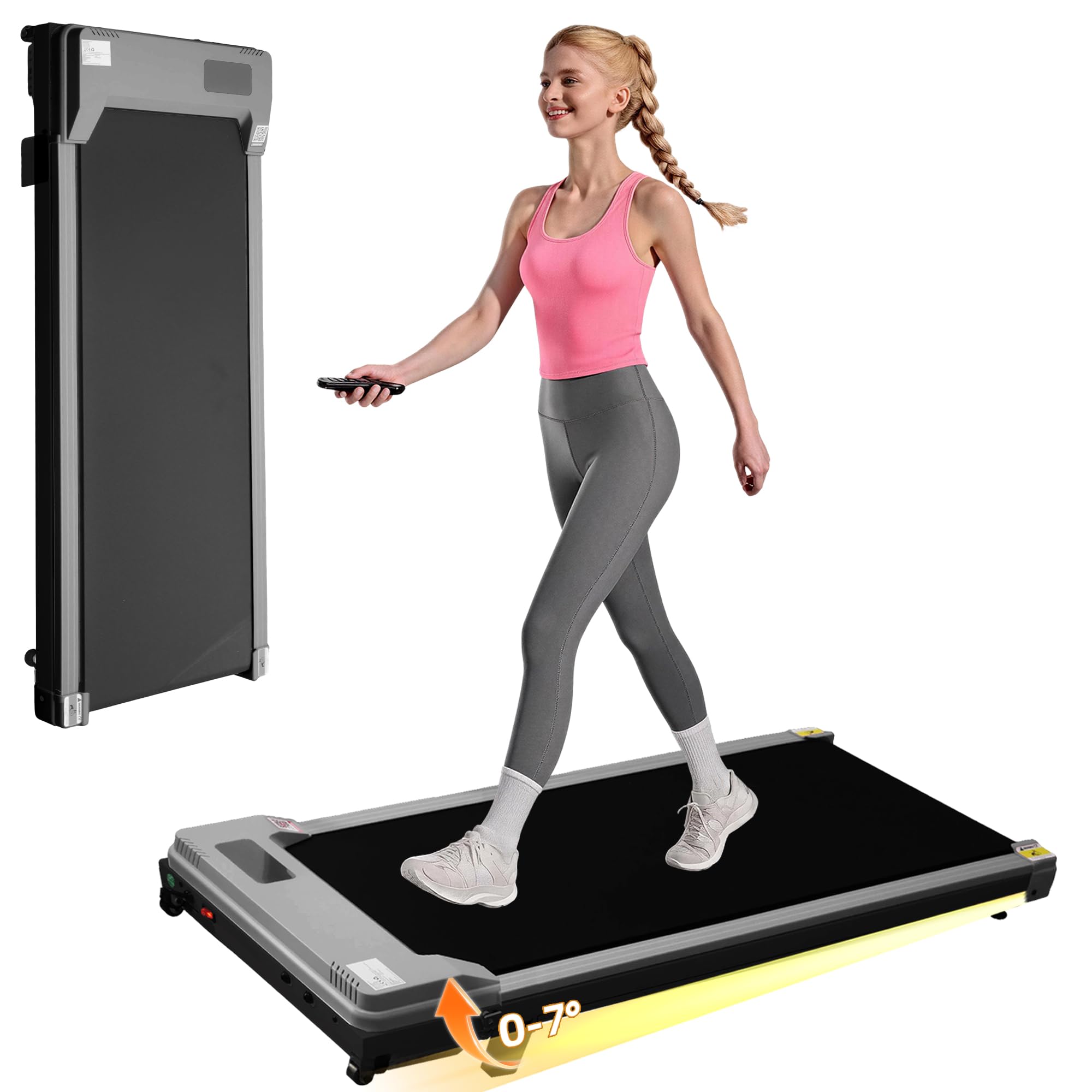 Walking Pad Under Desk Treadmill with Incline, Grey