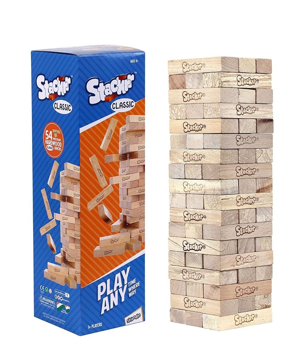 Knick Knack Bricks Stacking Classic Game | Block-Stacking and Stack-Crashing Game with 54 Pieces of Wooden Blocks Set for Kids and Adults (Multicolour)