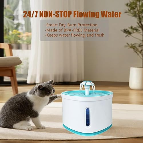 Miniatura 5 de Fuente de agua para gatos de 2.4 litros, fuente moderna para gatos, fuentes de agua para mascotas, perfecta para gatos de interior, color azul
