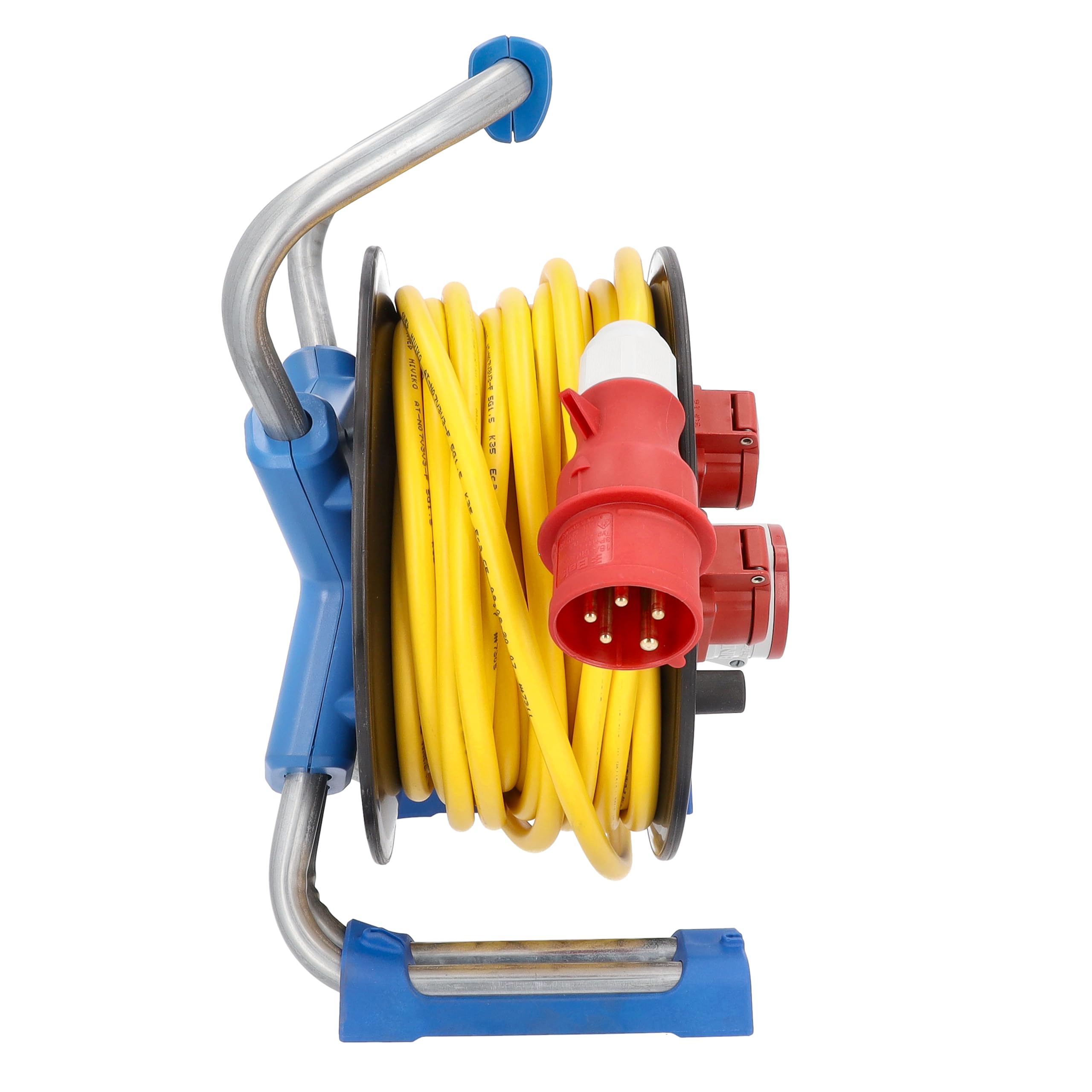 as - Schwabe Xperts avvolgicavo CEE 25 m AT-N07V3V3-F 5G1,5, IP44 esterno con 2 prese con terra e 1 presa CEE 400 V 5 poli, interruttore termico di protezione, Made in Germany