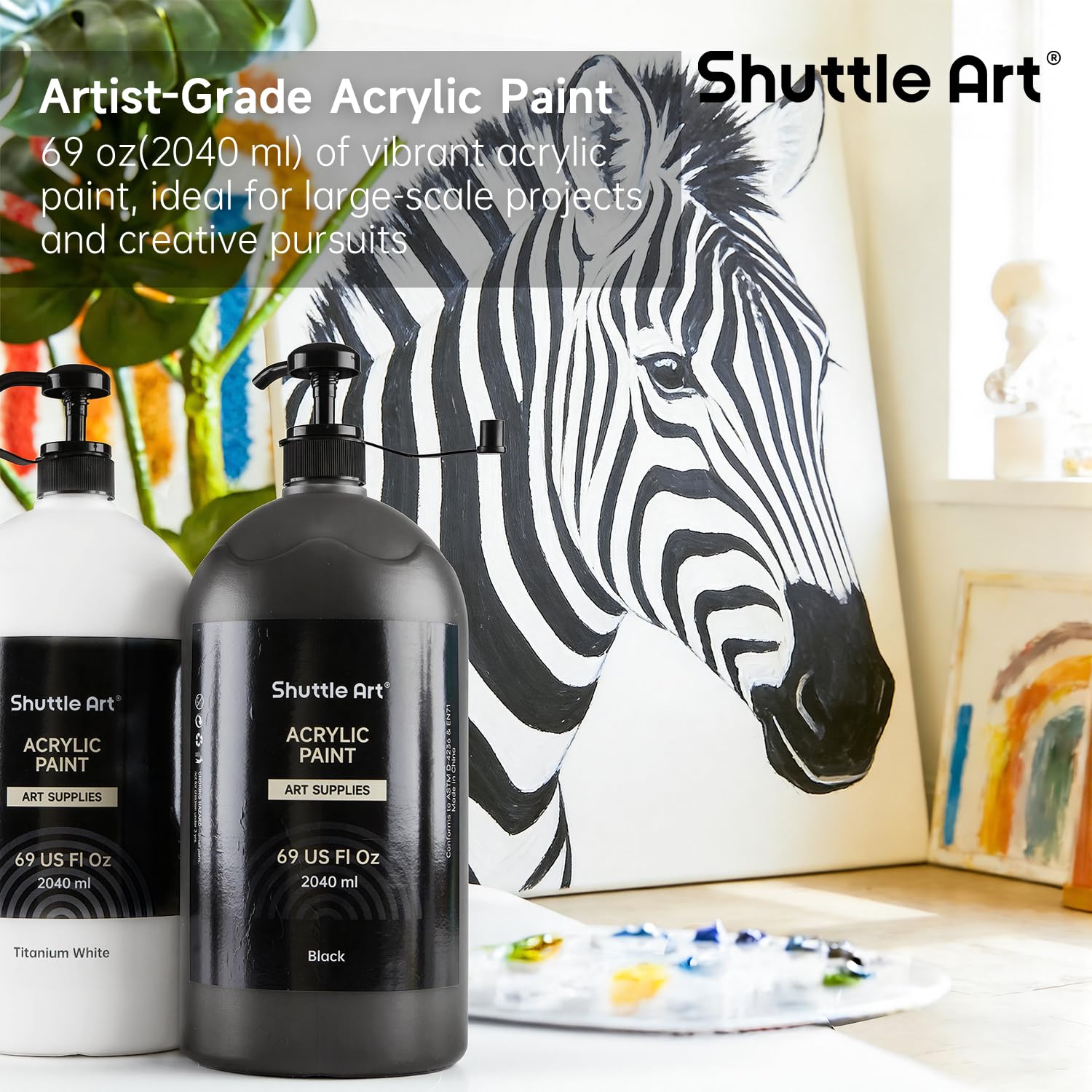 Shuttle Art Acrylfarben Weiß und Schwarz, 2×69oz/2040ml Acrylfarben