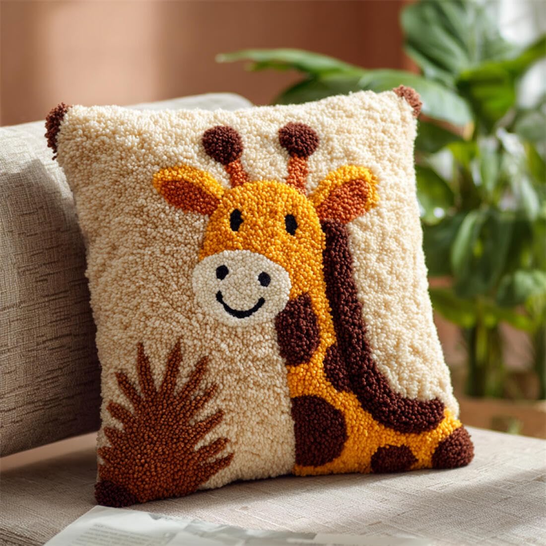 Kitquiver Animal DIY Latch Hook Kit Cartoon Giraffe DIY Latch Hook Kits Pillow Needlepoint Cushion Kit for Home Décor Needlework Set for Adult Beginners 17x17In