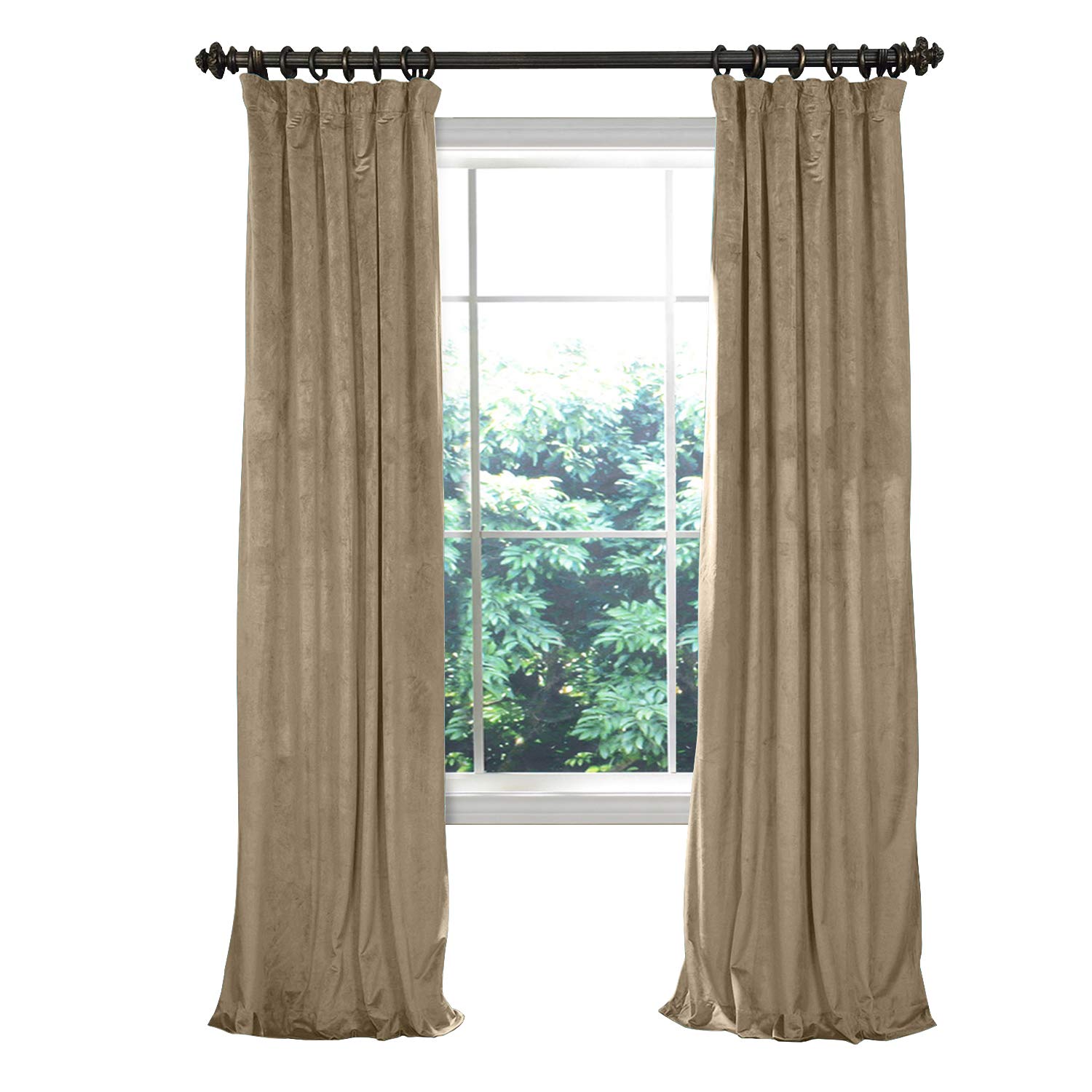 TWOPAGES 100 W x 84 L Flat Hook Room Darkening Velvet Curtain with Blackout Lining Drapery Panel for Traverse Rod Or Track, Living Room Bedroom Meetingroom Club Theater Patio Door (1 Panel), Taupe