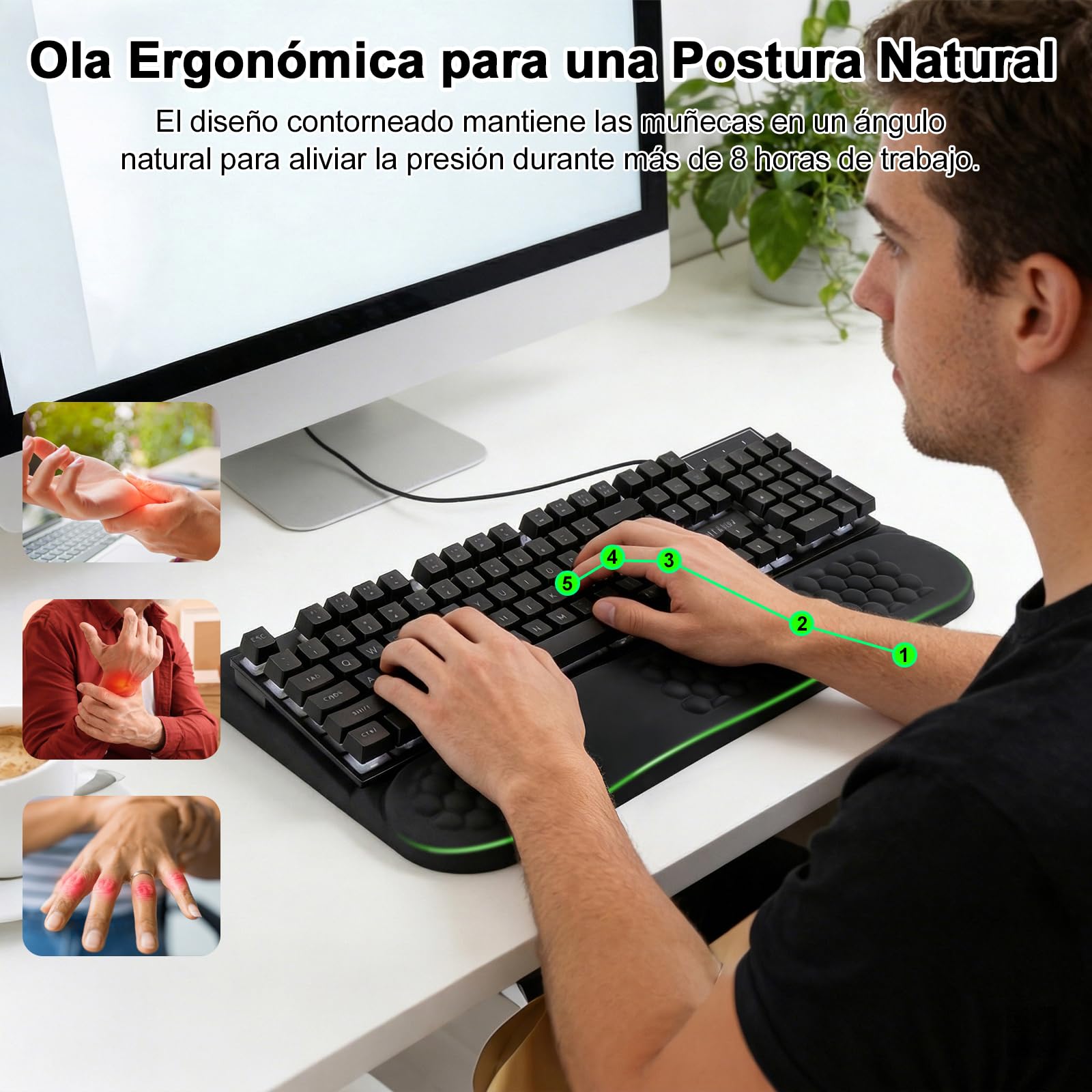 LIMOUS Reposamuñecas Ergonómico para Teclado, Soporte Elevador Ajustable 2 Ángulos con Caja de Almacenamiento, Almohadilla Ola de Espuma Viscoelástica, Base Antideslizante para Oficina y Gaming-Negro