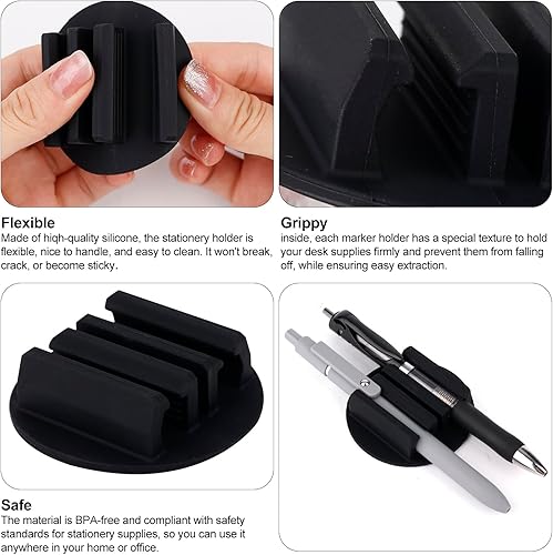 Miniatura 3 de 4 soportes adhesivos de silicona para bolígrafos, juego de clips para rotuladores para portapapeles de escritorio y otras superficies planas,