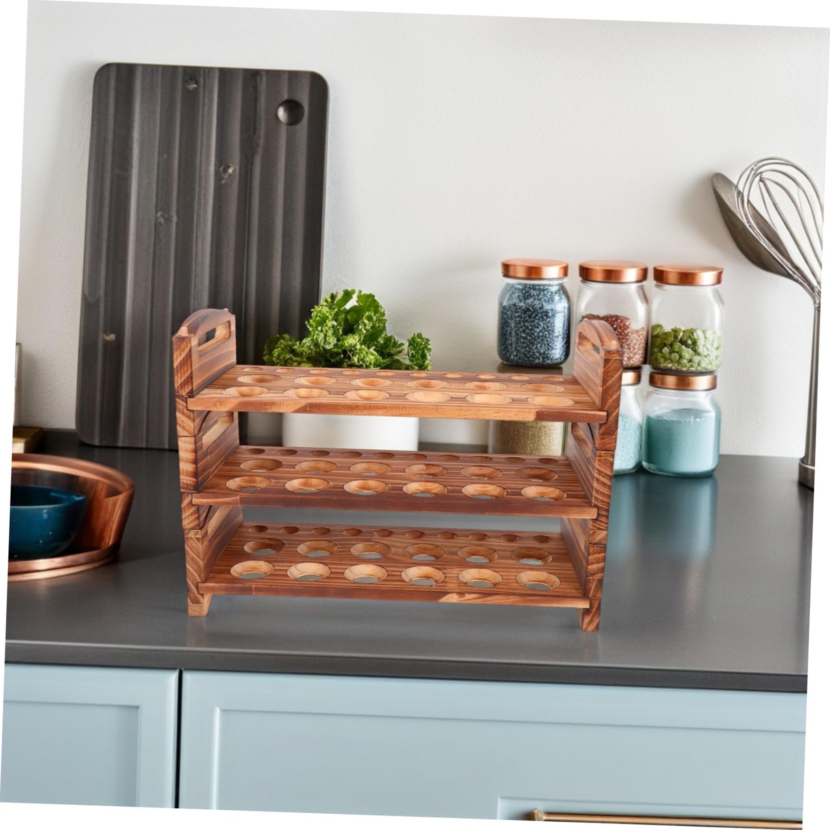 GALPADA Estantes de Madera para Huevos Soporte Apilable con Ranuras Ventiladas Organizador Rústico para Cocina y Mostrador