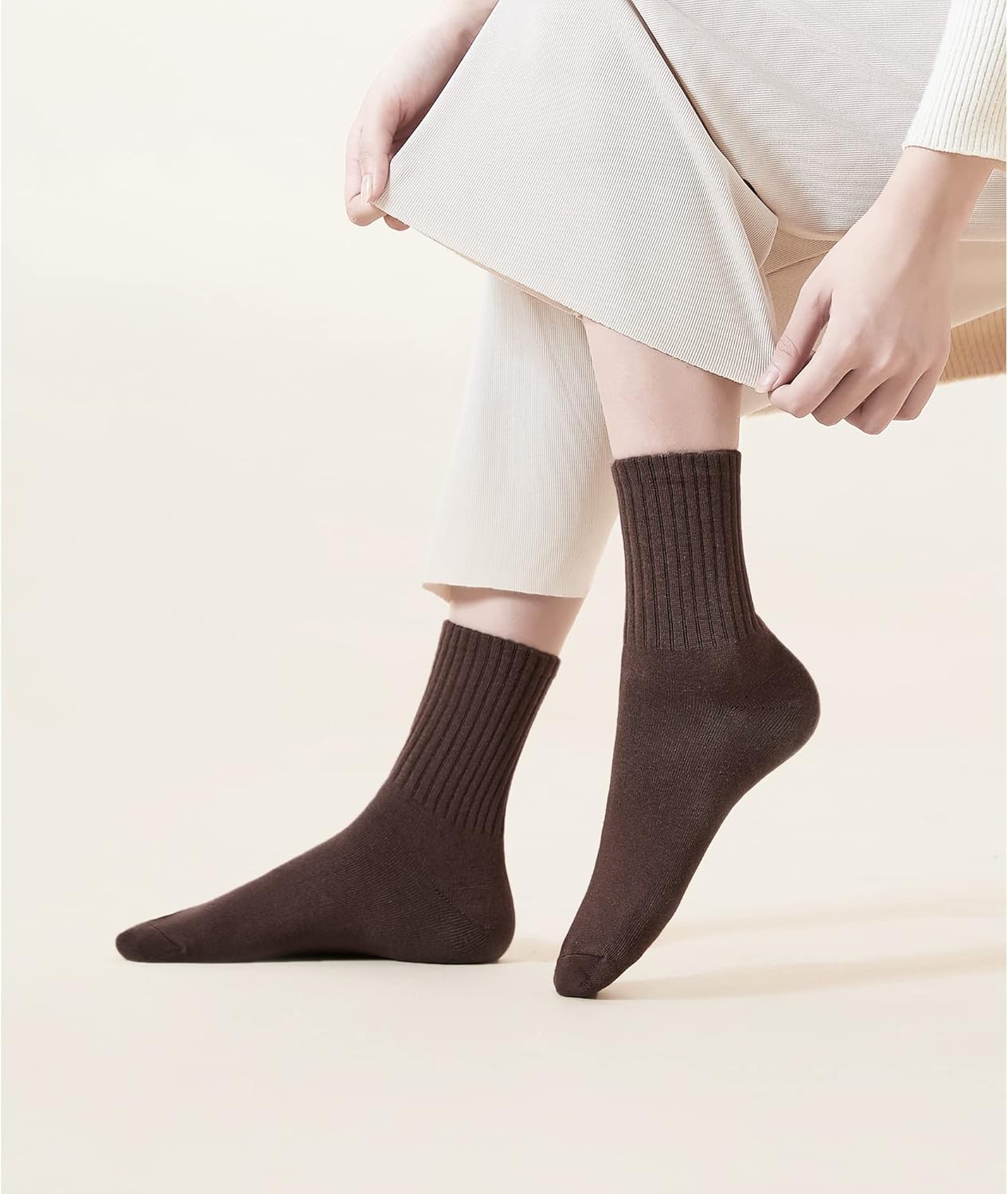 VWU Women Men Crew Socks Cotton Dress Socks Ankle Neutral Casual Gilr Boy Solid Color Crew Socks SIze 5-12 - Image 2