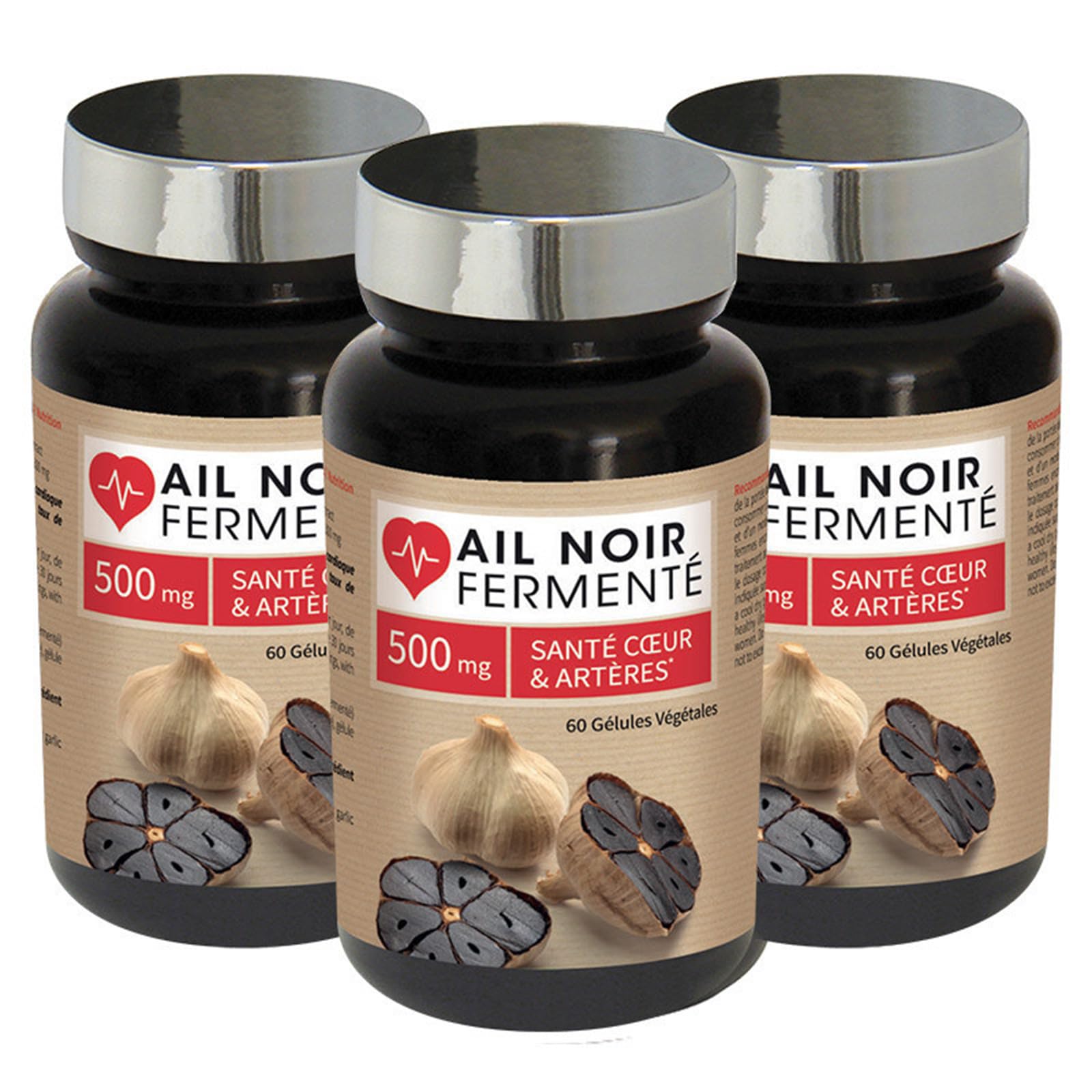 NUTRI EXPERT - Ail noir fermenté - Contribue à un taux de cholestérol normal - Protège du stress oxydatif - Favorise la circulation sanguine - Sans gluten ni allergène - Lot de 3