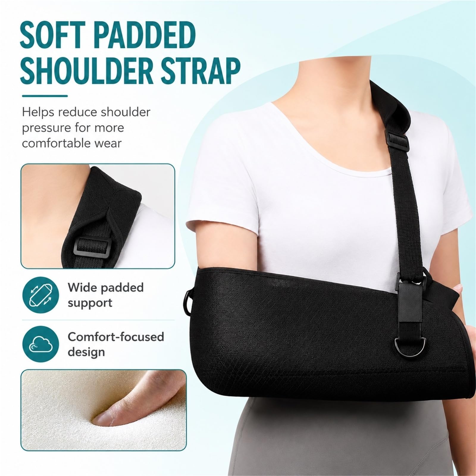 Cabestrillo para Brazo Inmovilizador Hombro Codo Muñeca con Placa de Soporte Rígida Malla Transpirable Correa Acolchada y Cinturón Ajustable Postoperatorio(L)
