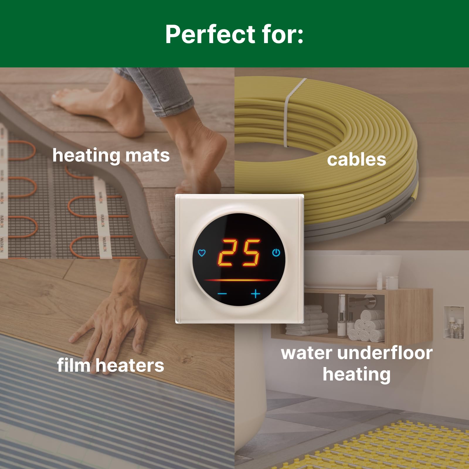 OneKeyElectro 25 designerski regulator temperatury z ekranem dotykowym Garda ze szklaną ramą, inteligentny termostat WiFi do elektronicznego ogrzewania podłogowego, kolor: beżowy, ramka: Florence - PC