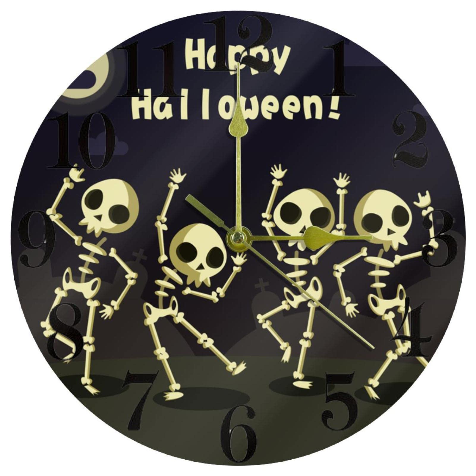 Horloge murale squelette dansant Halloween silencieuse 25,4 cm sans tic-tac bureau