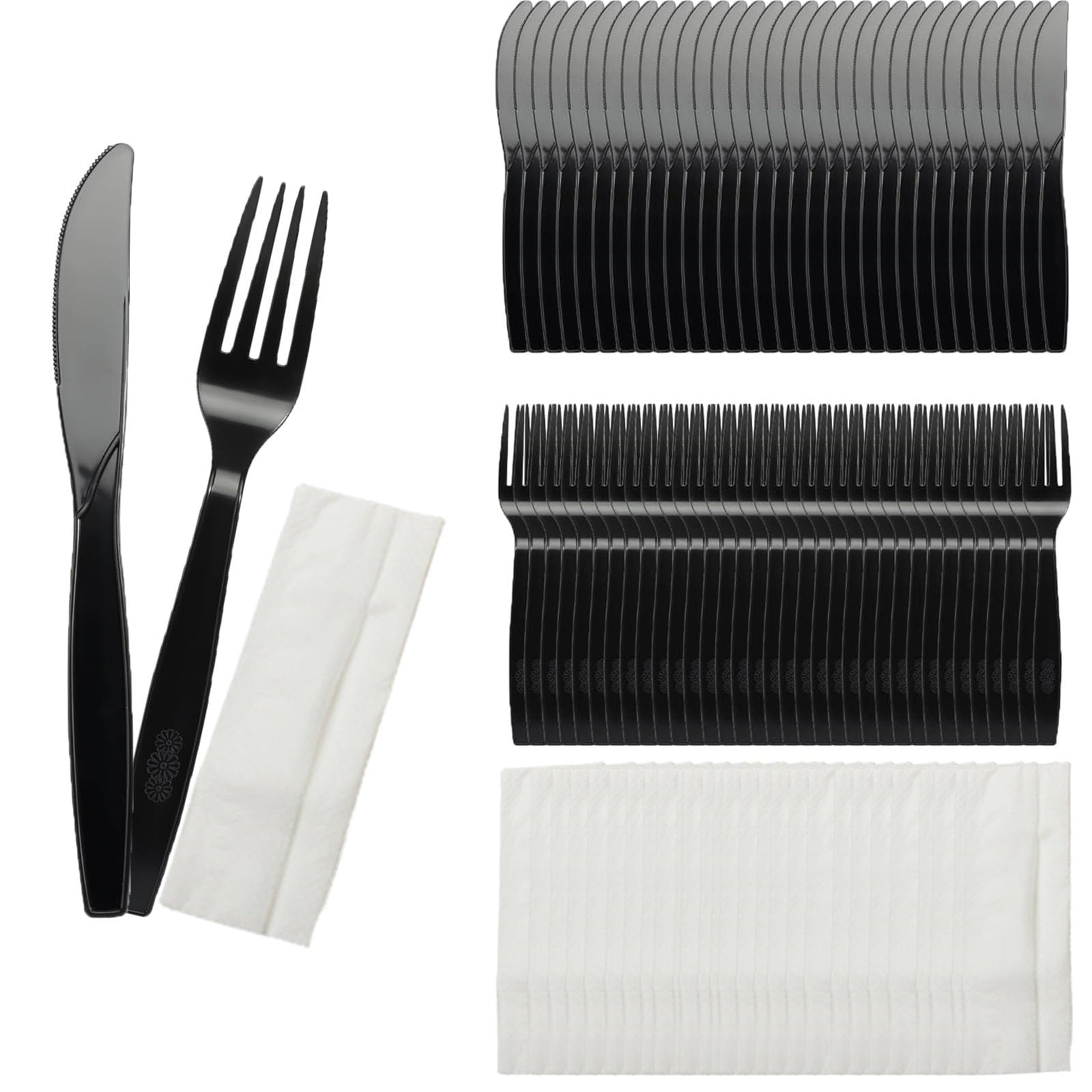 Set di posate in plastica, 90 pezzi, con forchette in plastica, coltelli in plastica e tovaglioli di carta, imballaggio indipendente, per feste di famiglia (coltelli, forchette/tovaglioli di carta, 30