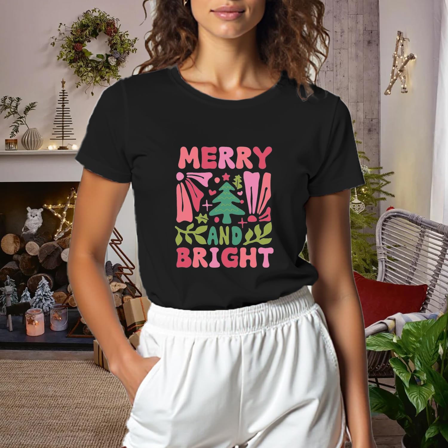 Christmas Shirts for Women Merry and Bright Tshirts Merry Christmas Shirt Xmas Holiday Tee Tops - Image 4