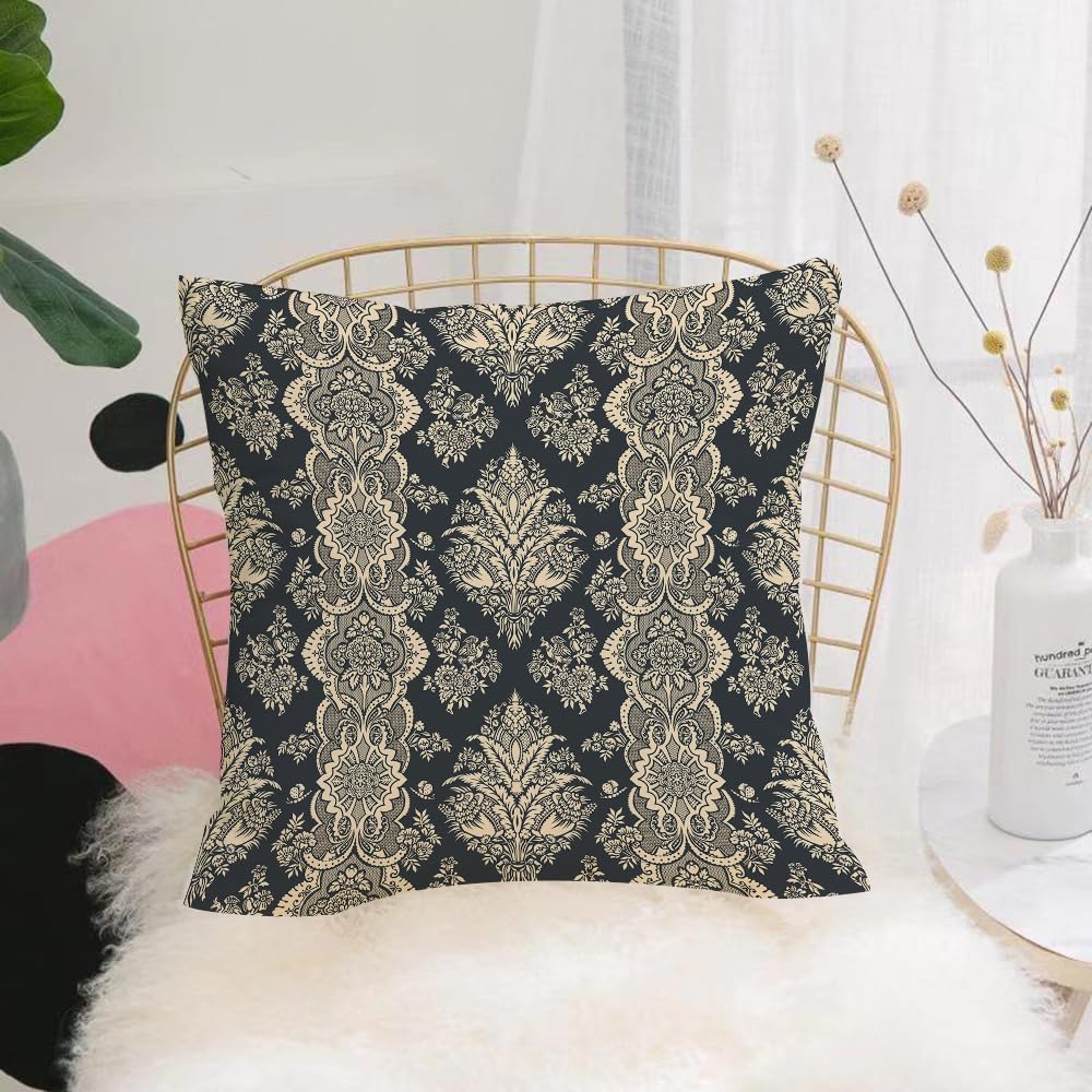 HYMSXW Cushion Cover,Throw Pillow Case Home Decorative for Living Room Bedroom Sofa Chair 20X20 Inch,Damask, classic baroque model in Victorian style with leaf image,Pillowcase 50X50cm