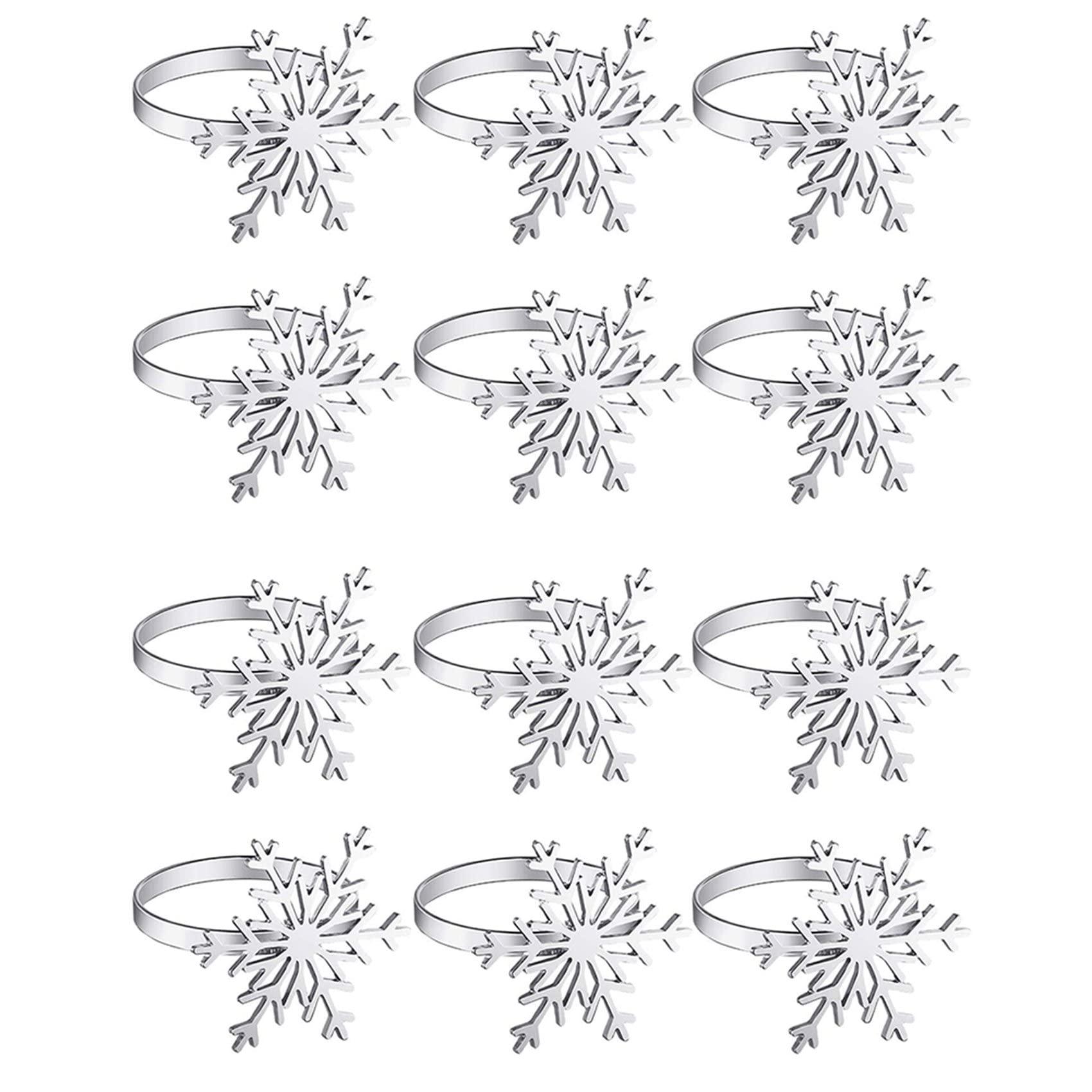 Evarbuild 12 Pieces Snowflake Napkin Rings Christmas Snowflake Napkin Holder Rings for Christmas Holiday Table Decoration (Silver)