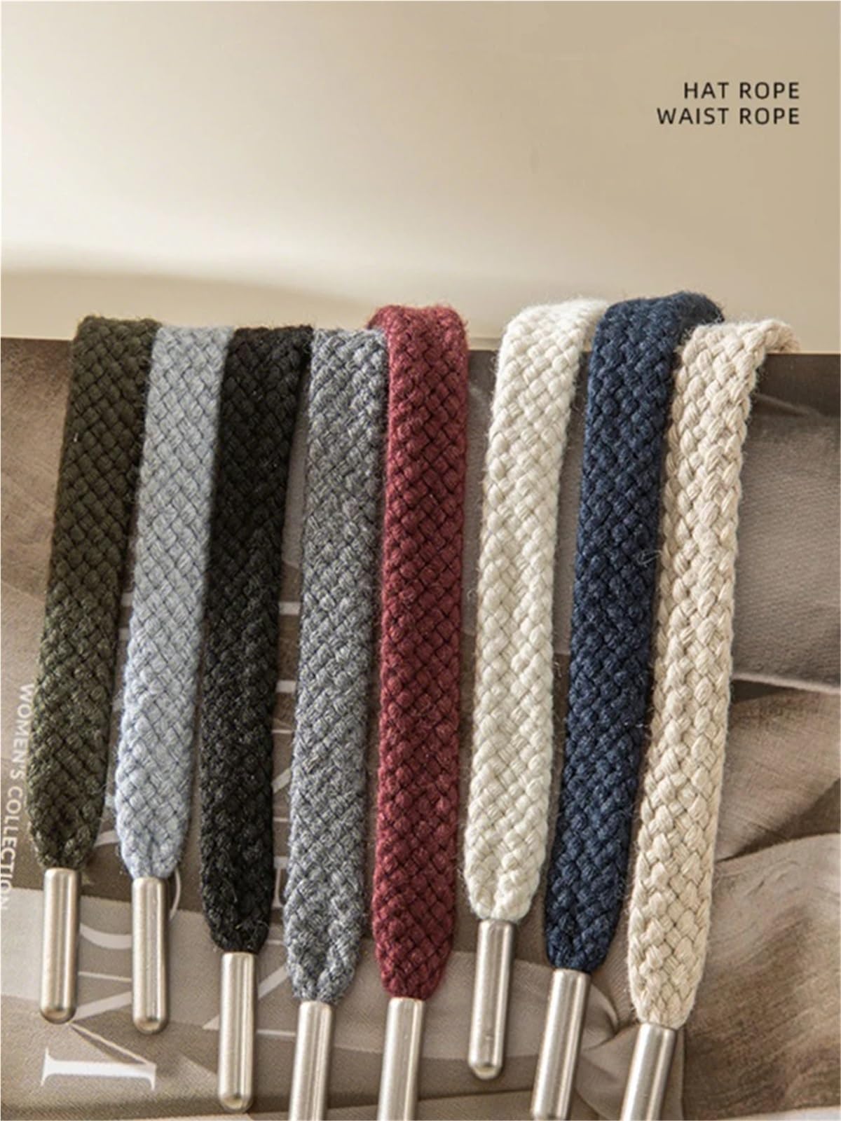 CordóN de Cintura Pantalones de chándal cordón Plano Trenzado, 150cm, 12mm, Sudadera con Capucha, reemplazo Cuerda, Suministros Costura Prendas DIY(Beige)