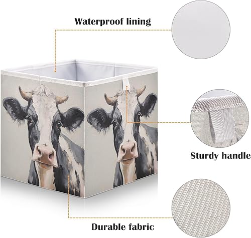 Miniatura 3 de xigua Cubos de almacenamiento de retratos de vaca de 11 x 11 pulgadas, contenedores plegables de tela con asa para almacenamiento y organización,