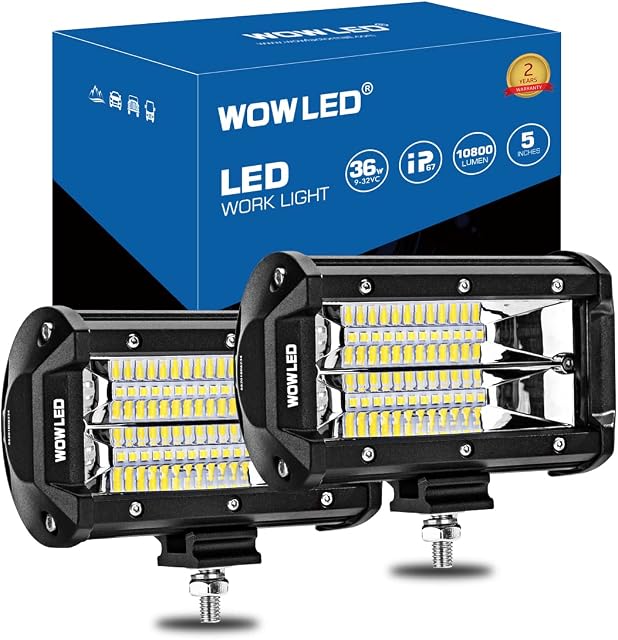 WOWLED LED Work Light Bars, 2x 5 Inch 36W 10800Lumens Two Rows Upgrade Off Road Lights Light Bar, IP67 Offroad Driving Lamp Bar for Car Camp Truck UTE 4x4 12V 24V