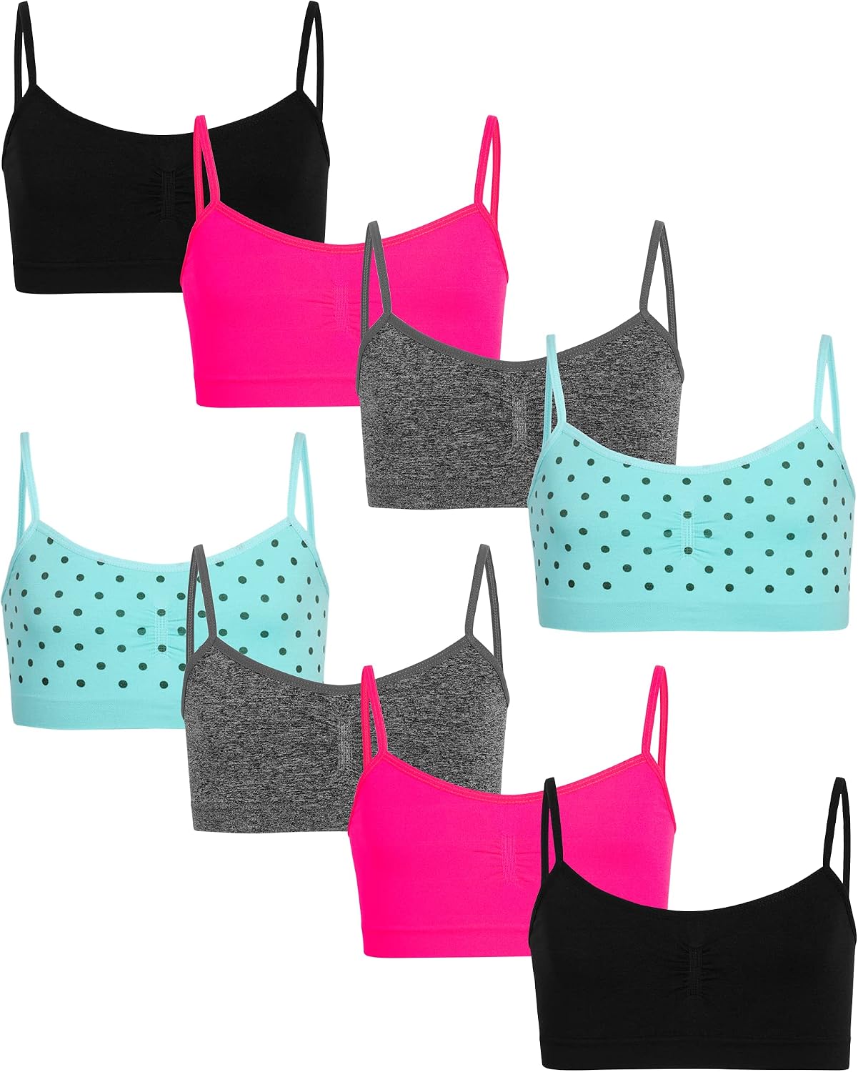 Girls Training Bra - 8 Pack Adjustable Seamless Girls Bras Cami Crop Bralette Wireless Bra for Teens
