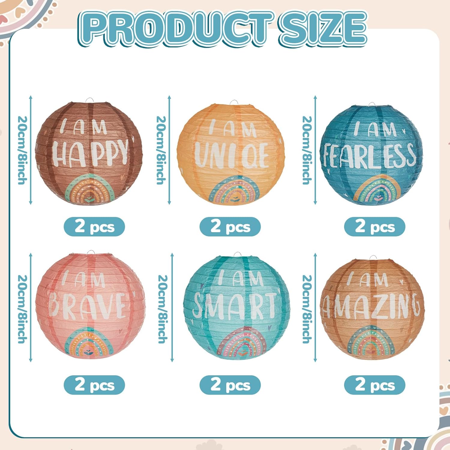 12PCS 8Inch Boho Hanging Paper Lanterns Classroom Decoration Retro Inspirational Paper Lanterns Boho Ceiling Hanging Decor for Wedding Birthday Baby Shower Girl Birthday Party School Classroom Decors