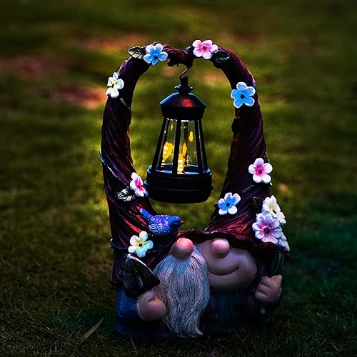 Miniatura 2 de Decoraciones de gnomos al aire libre con linterna de luz LED, doble pareja, lindos gnomos, estatuas de resina, decoración al aire libre