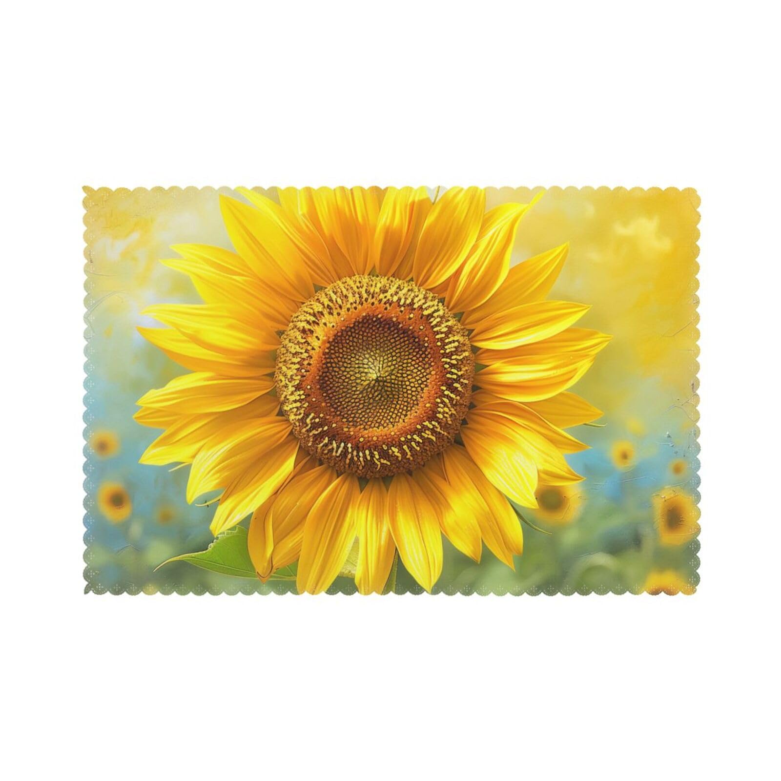 Sunflowers Printed Placemat Heat Resistant Place Mats Set of 6 PCS Washable Kitchen Table Mats, 12x18 Inch
