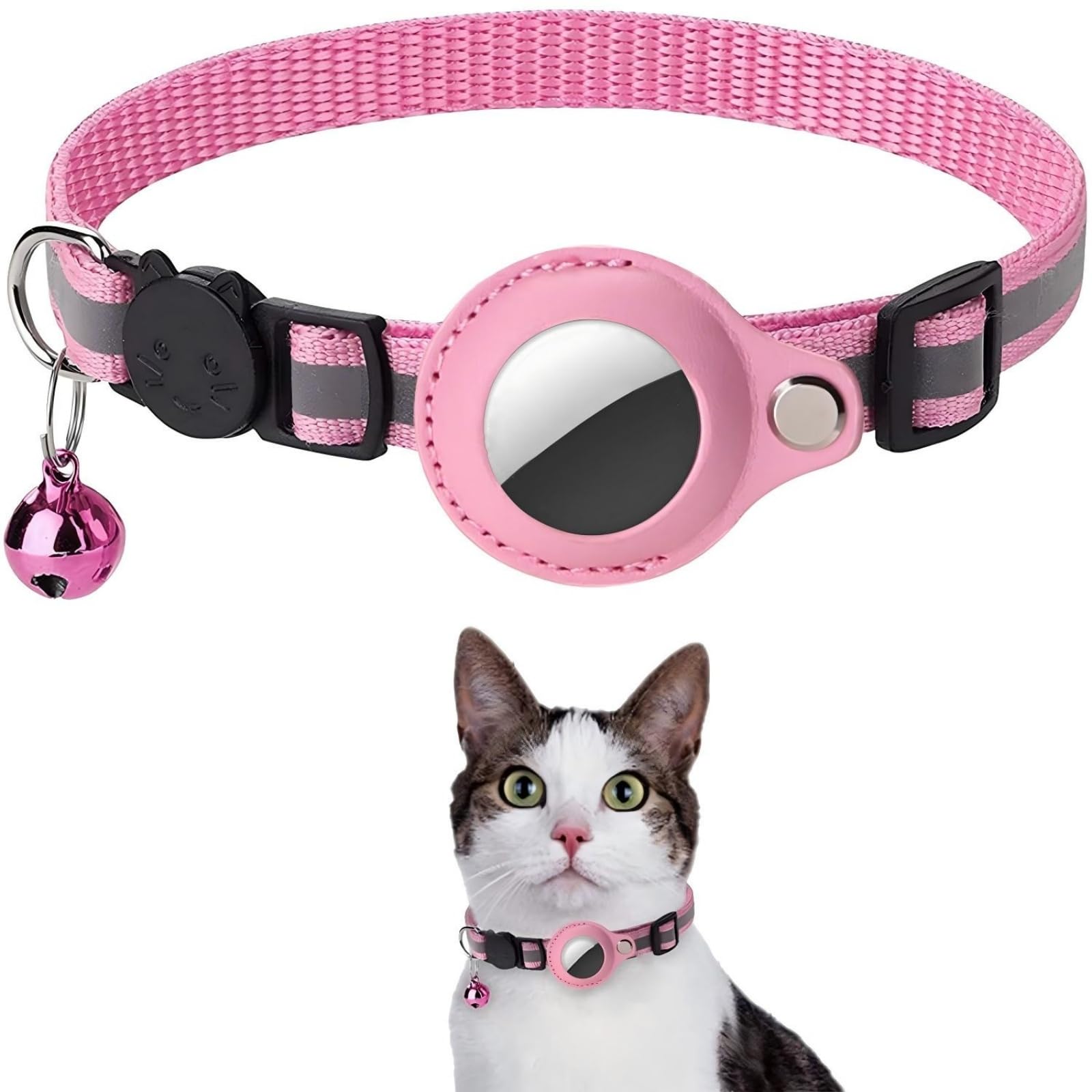 Pet GPS Tracker Collar,No Monthly Fee Mini Tracking Tag with Adjustable Lightweight Collar,Waterproof Dustproof Real-Time Location Tracking Device for Indoor Outdoor Cats and Dogs,iOS Compatible（Pink）