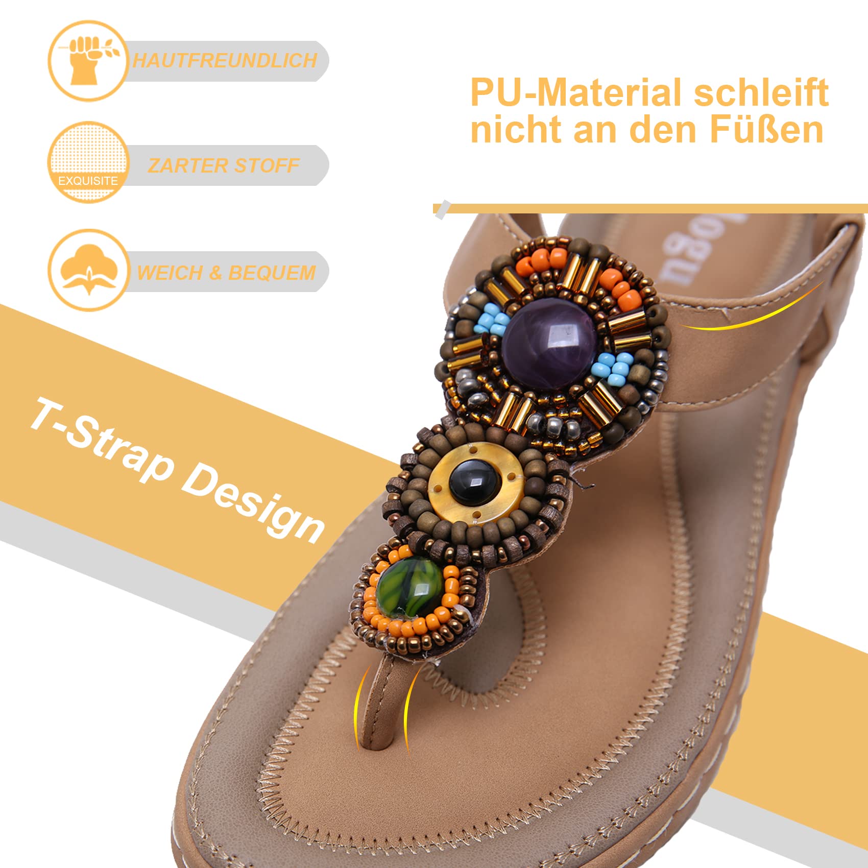 Ulogu Sandalias Mujer Verano Chanclas Sandalias de Vestir Plana Bohemia con Pedrería Sandalia con Tiras Talla 36-42