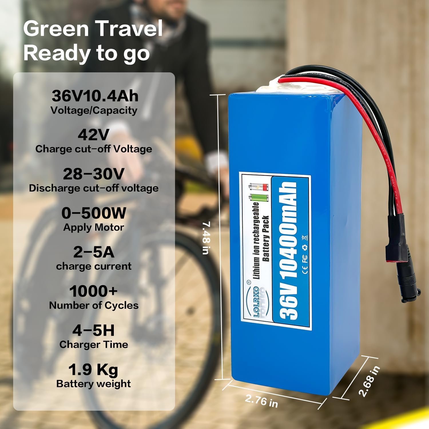 36V 10Ah Ebike Battery Built-in 25A BMS,36V Lithium-Ion Replacement Battery,Waterproof Design,Brave The Heat and Cold,1000+ Cycles,Perfectly Matched for 250W, 300W, 500W and 600W Motors - Image 5